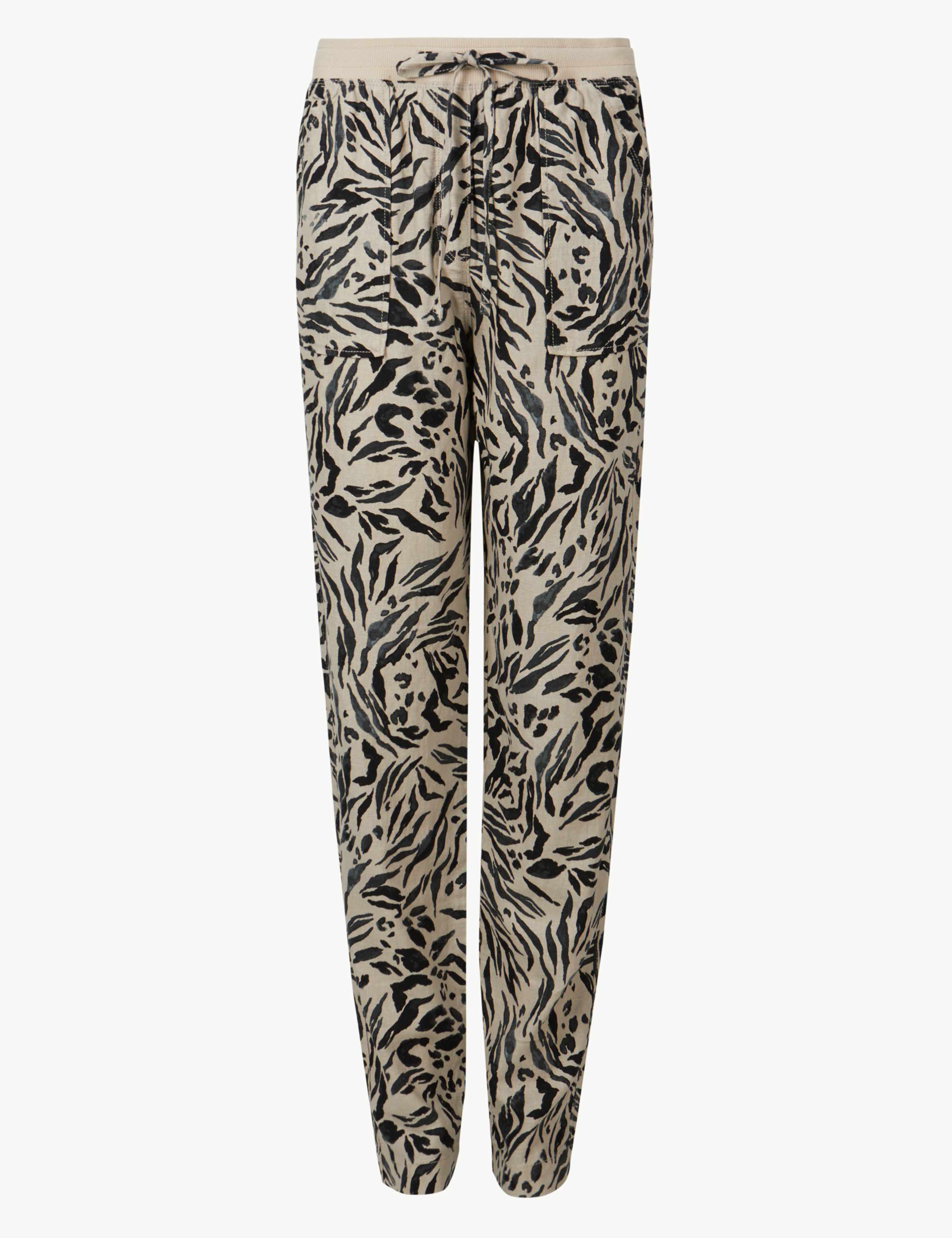 Linen Rich Animal Print Peg Trousers 2 of 5