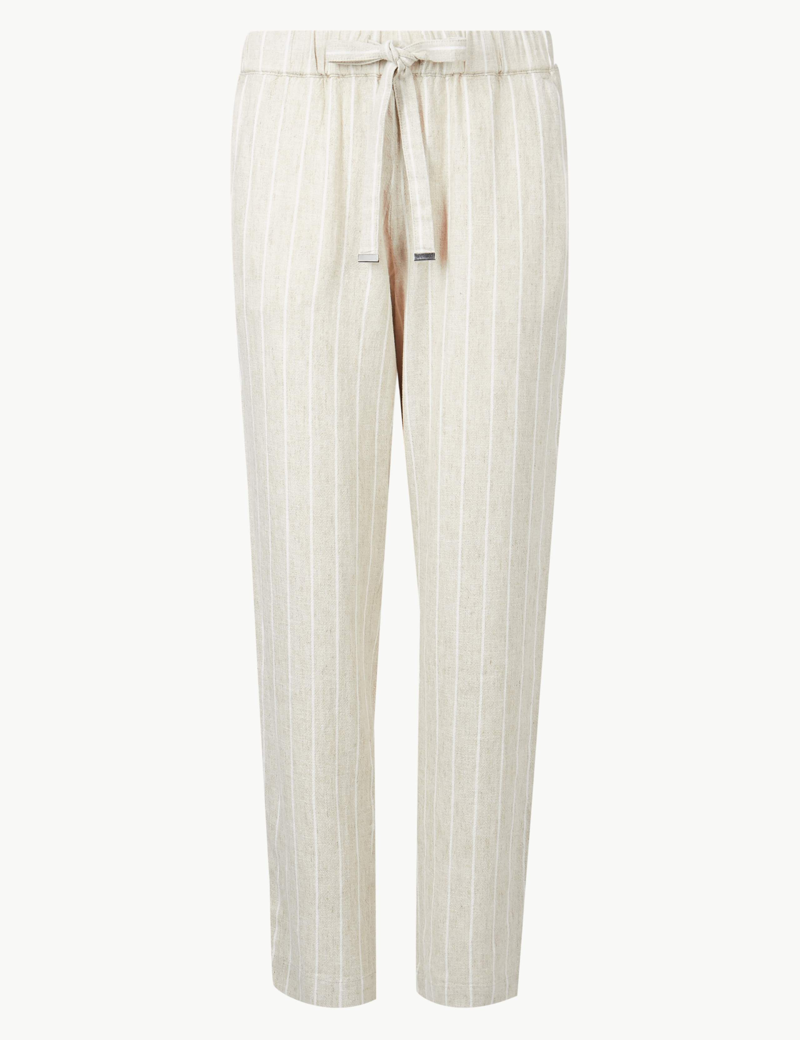 Linen Rich Striped Tapered Leg Peg Trousers 2 of 6