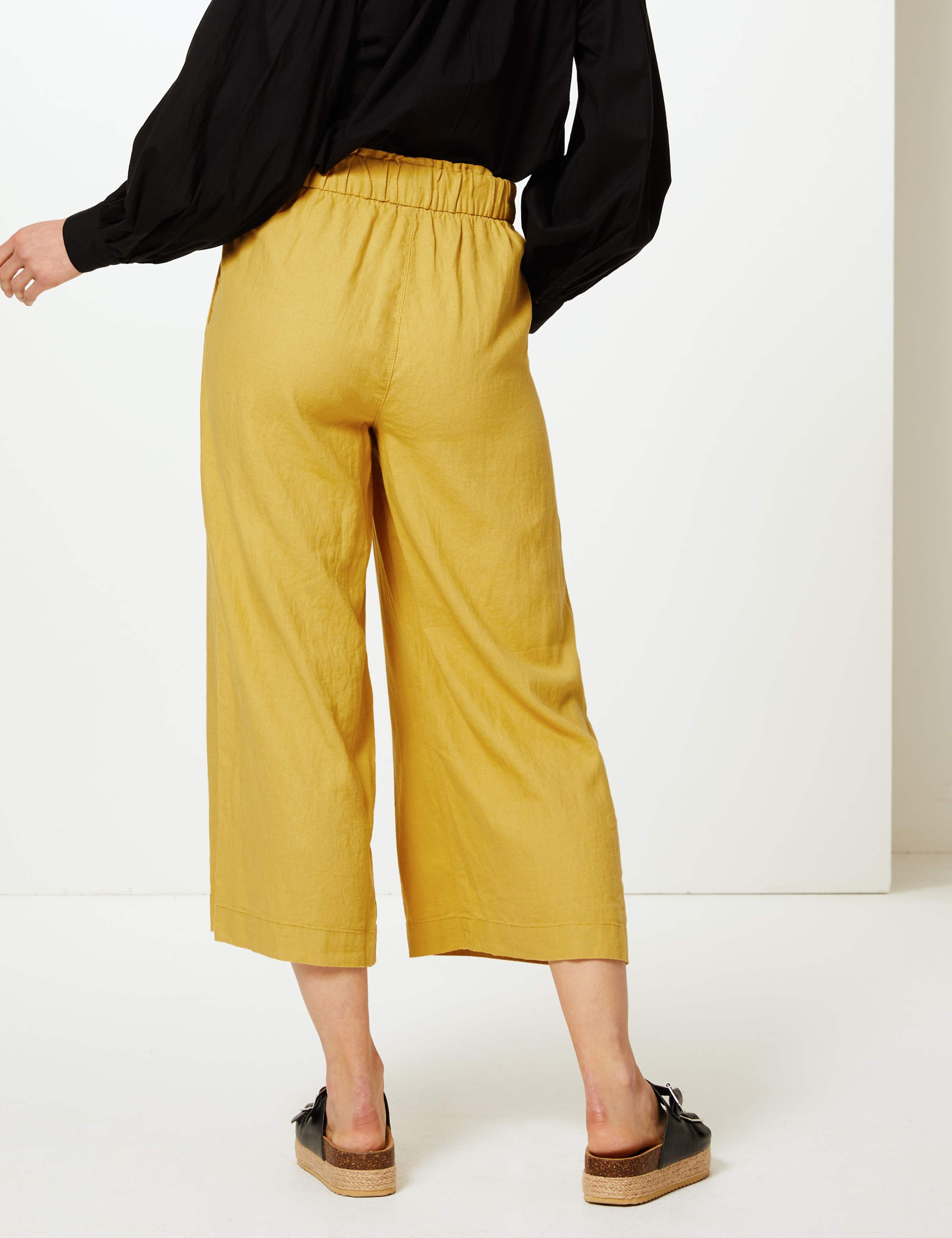 Linen Rich Wide Leg Cropped Trousers 3 of 5