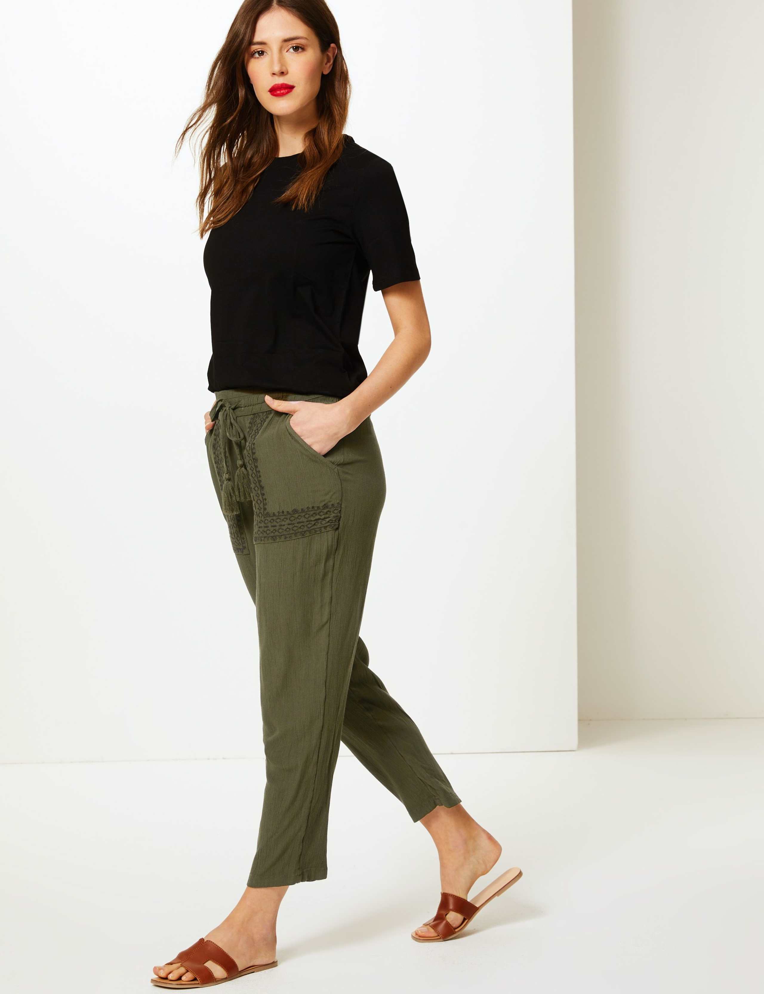 Embroidered Ankle Grazer Peg Trousers 1 of 5