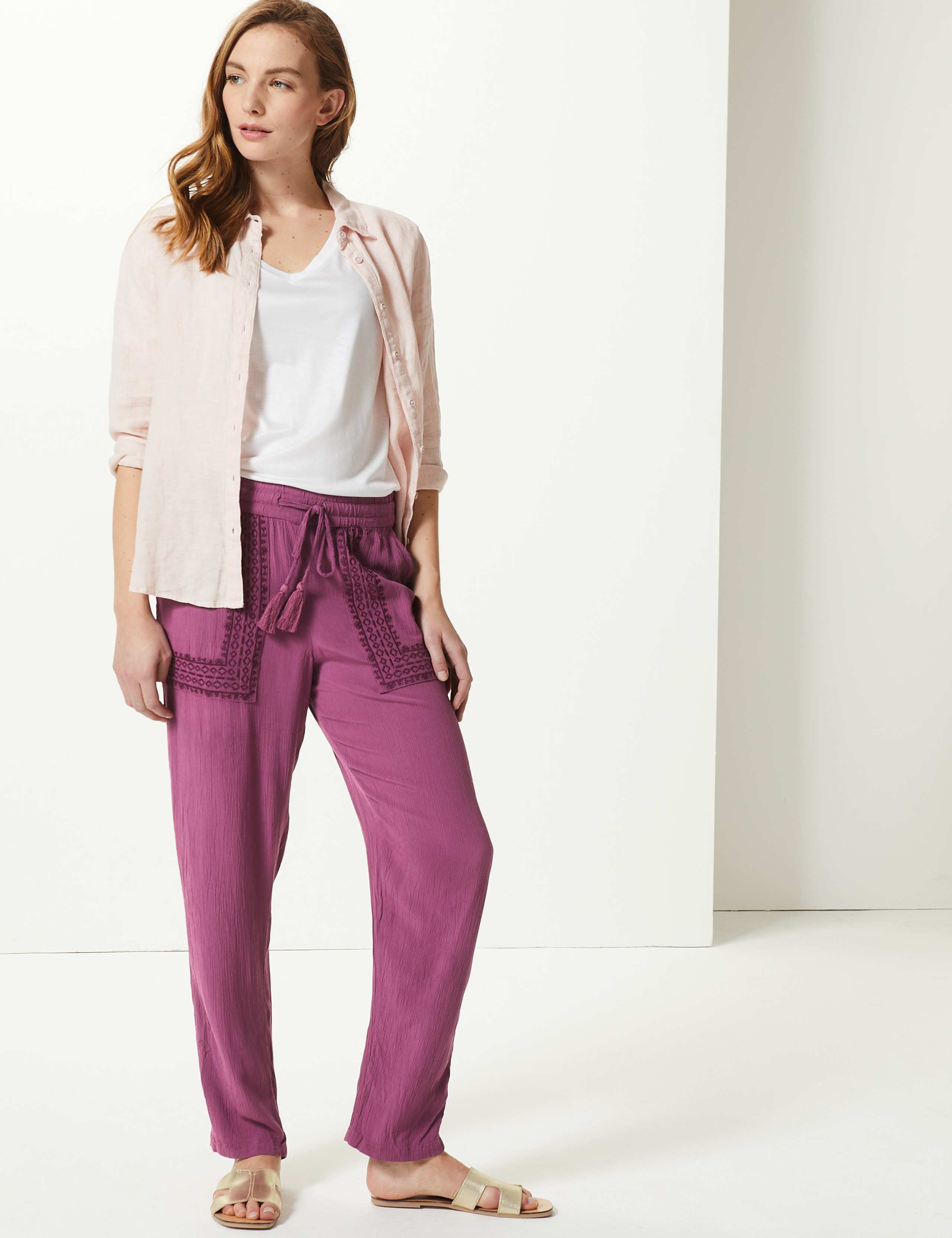 Embroidered Ankle Grazer Peg Trousers 1 of 4