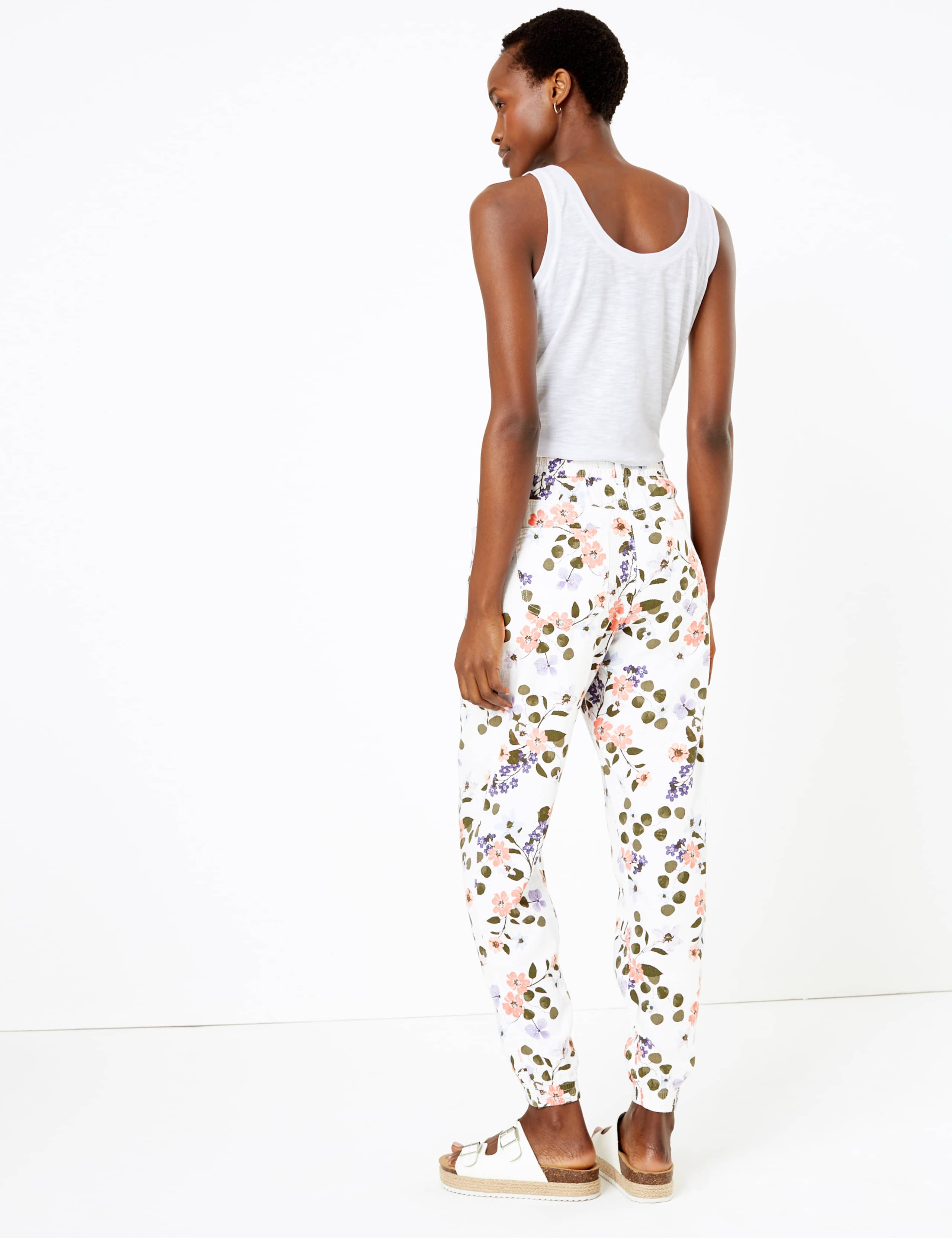Linen Rich Floral Print Peg Trousers 3 of 5