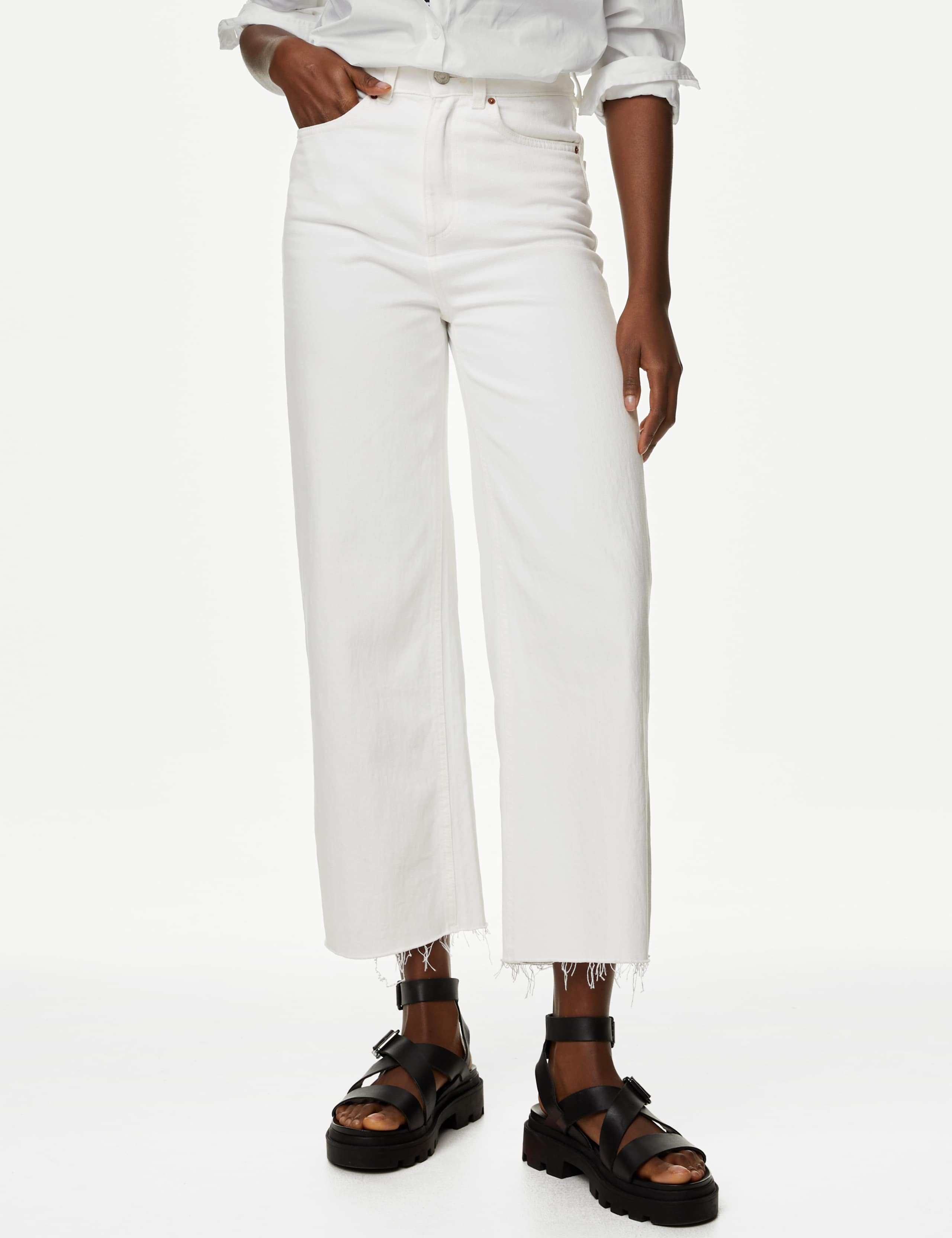 High Waisted Wide Leg Ankle Grazer Jeans 3 of 6