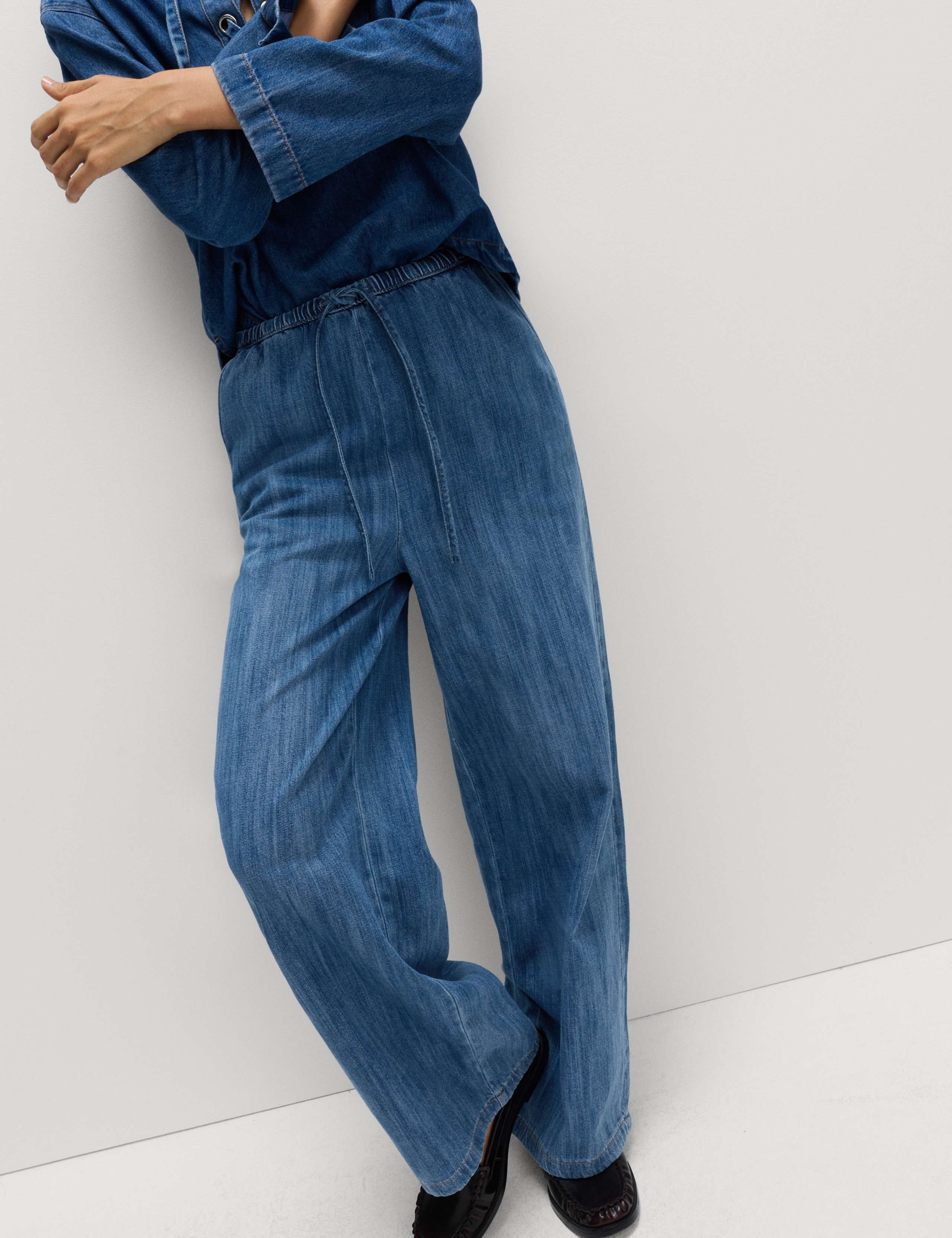 Cotton Rich Drawstring Wide Leg Trousers 1 of 6