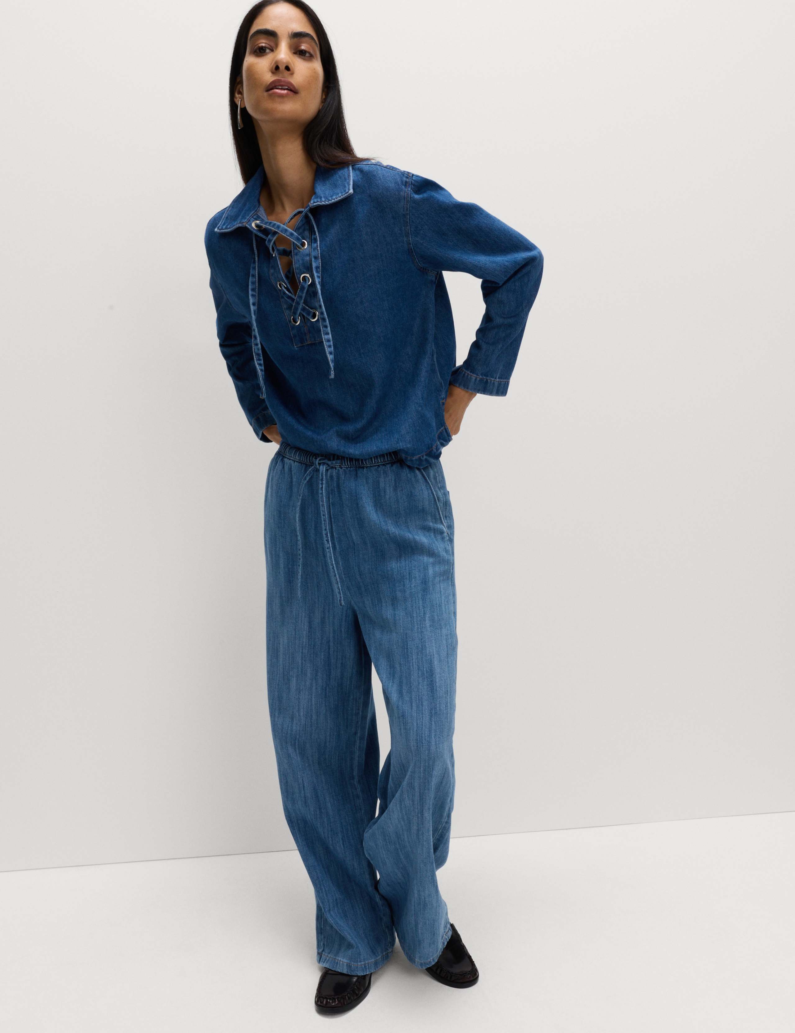 Cotton Rich Drawstring Wide Leg Trousers 3 of 6