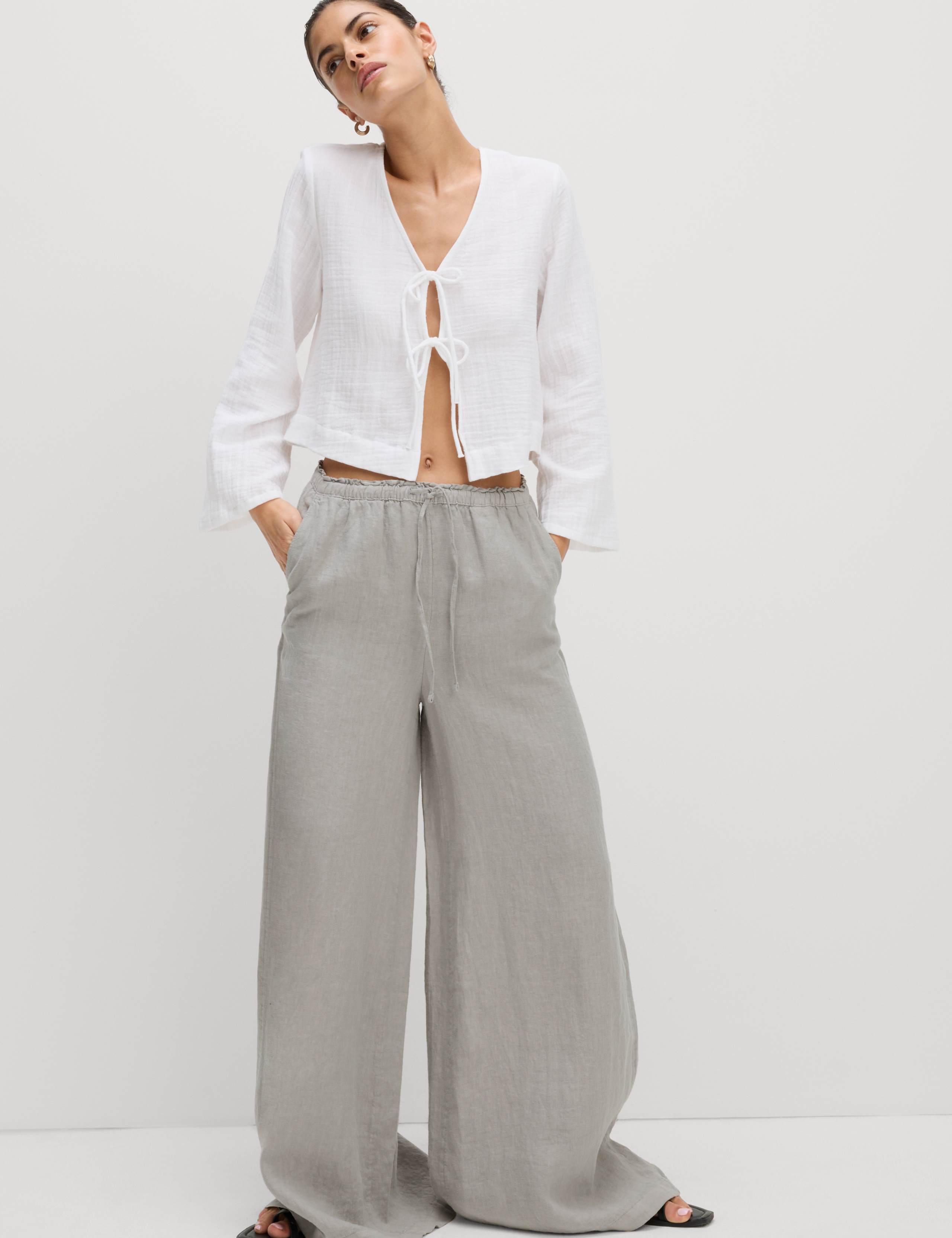 Pure Linen Palazzo Trousers 4 of 6