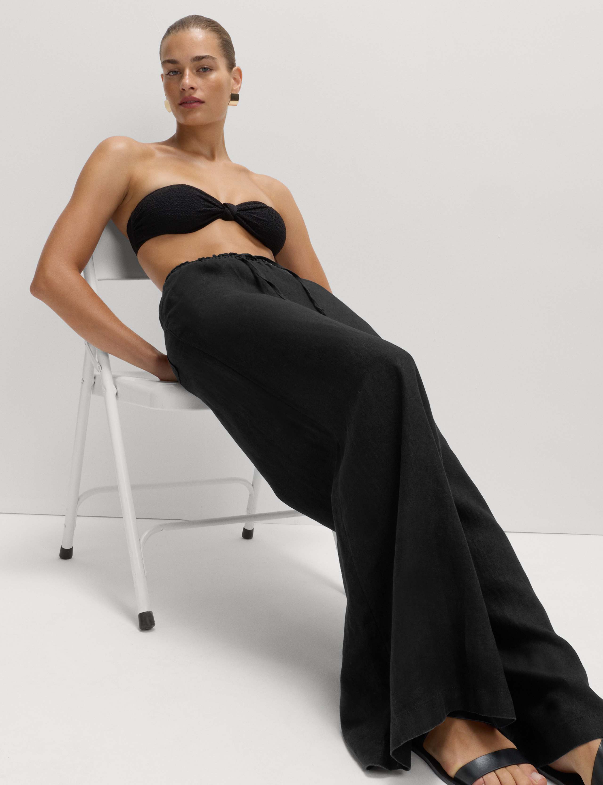 Pure Linen Wide Leg Palazzo Trousers 1 of 5