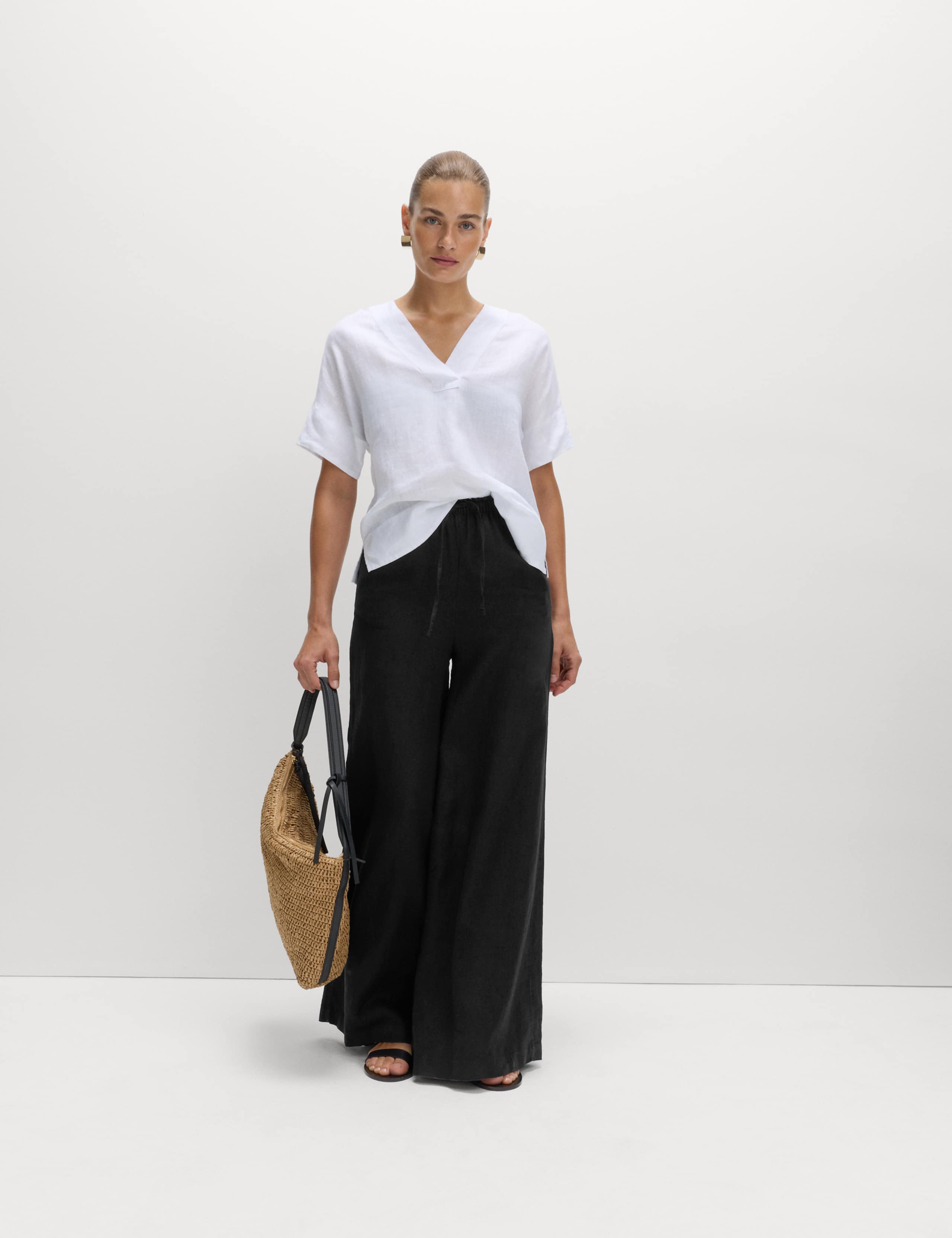 Pure Linen Wide Leg Palazzo Trousers 4 of 5