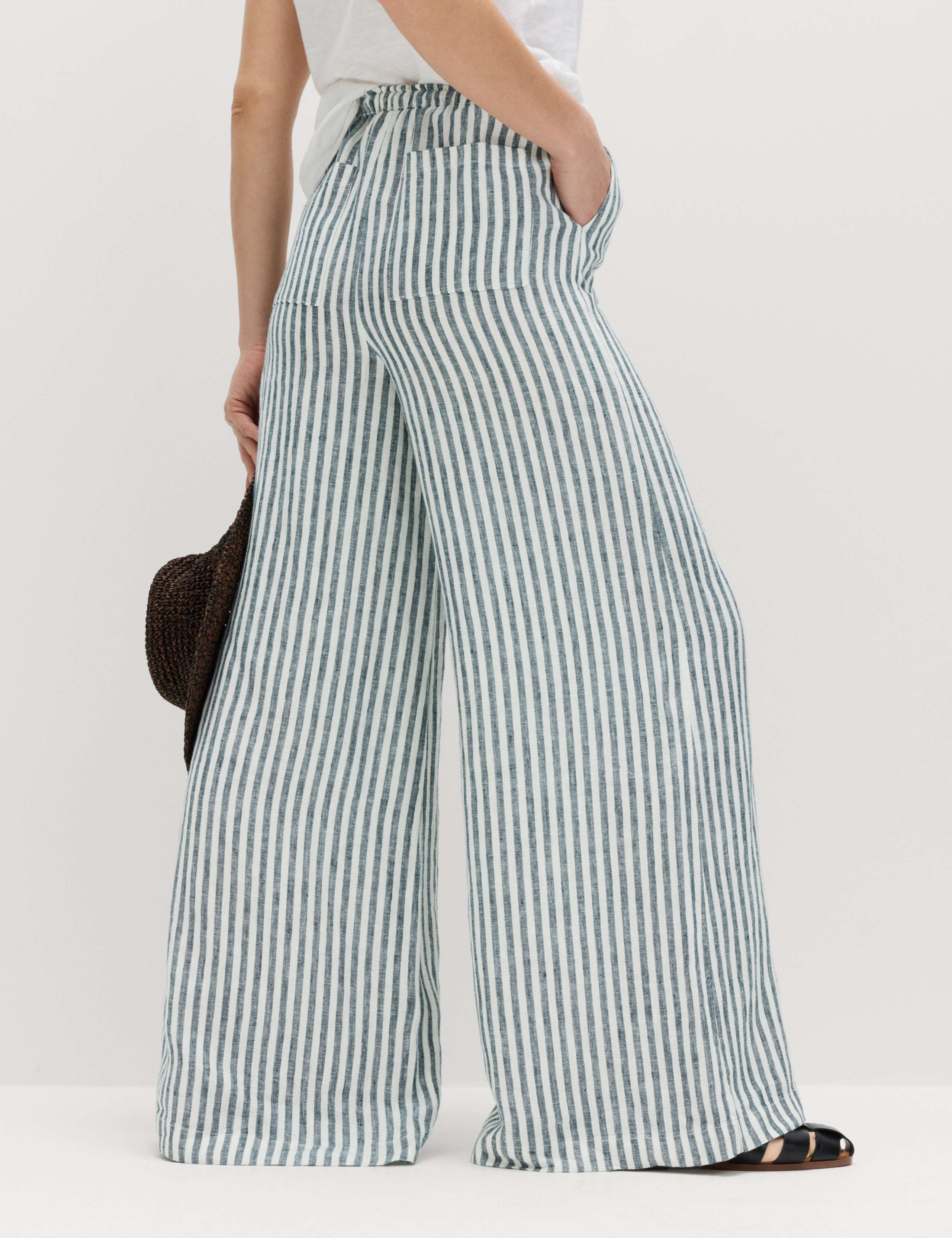 Pure Linen Wide Leg Palazzo Trousers 3 of 5