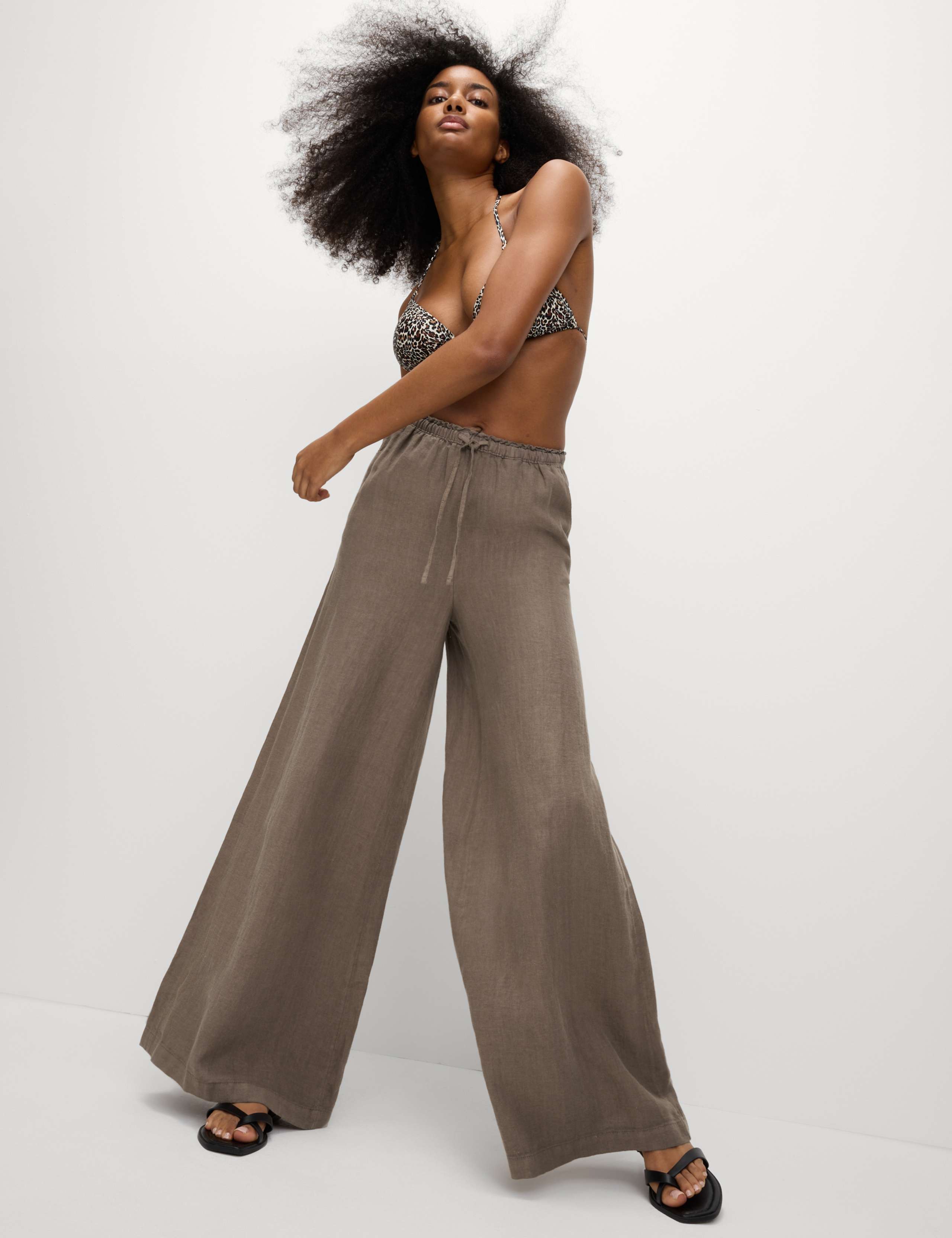 Pure Linen Wide Leg Palazzo Trousers 1 of 4