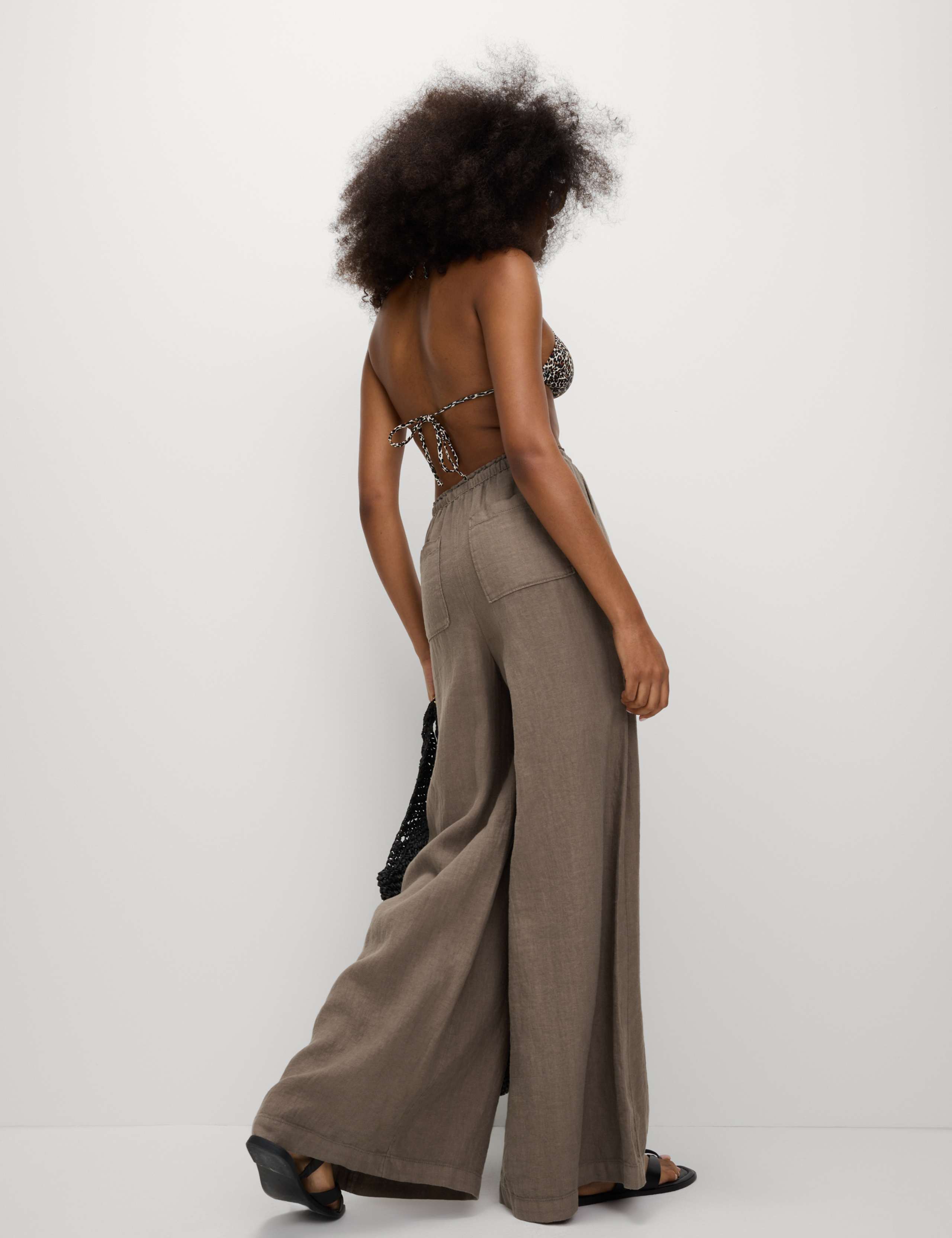 Pure Linen Wide Leg Palazzo Trousers 3 of 4