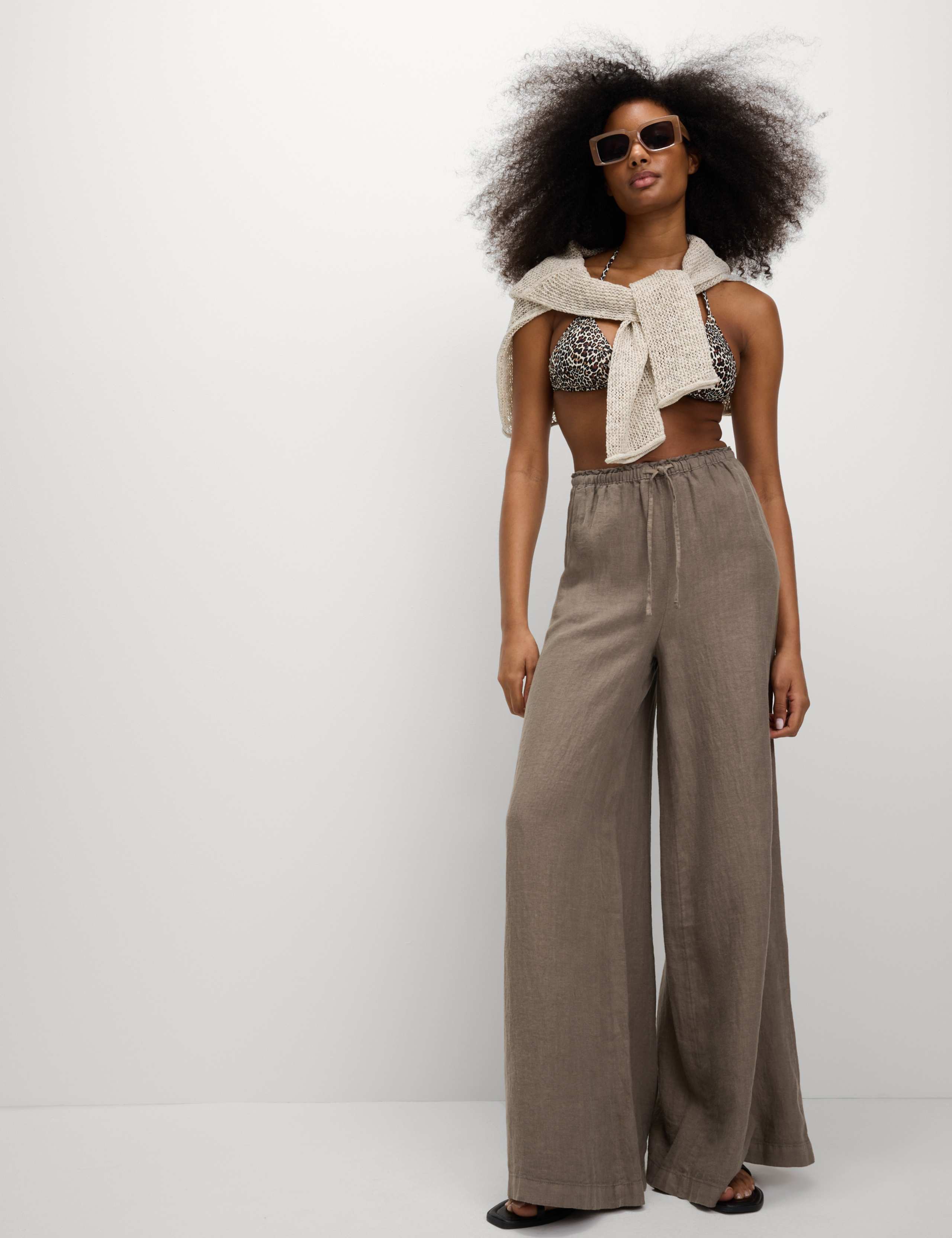 Pure Linen Wide Leg Palazzo Trousers 4 of 4