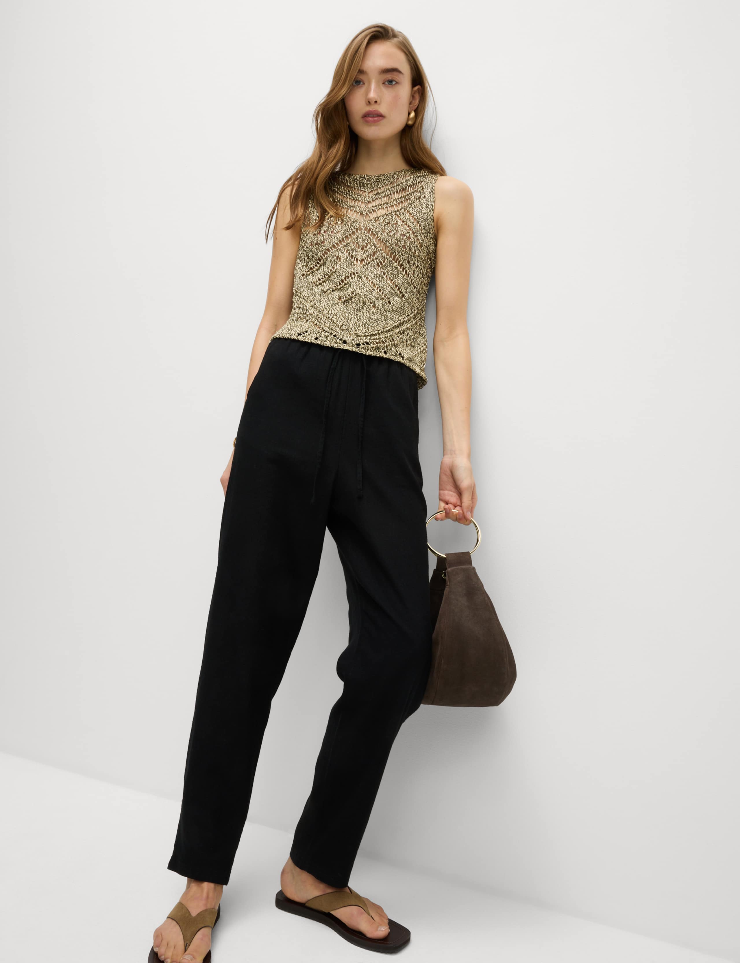 Linen-Rich Drawstring Tapered Trousers 3 of 4