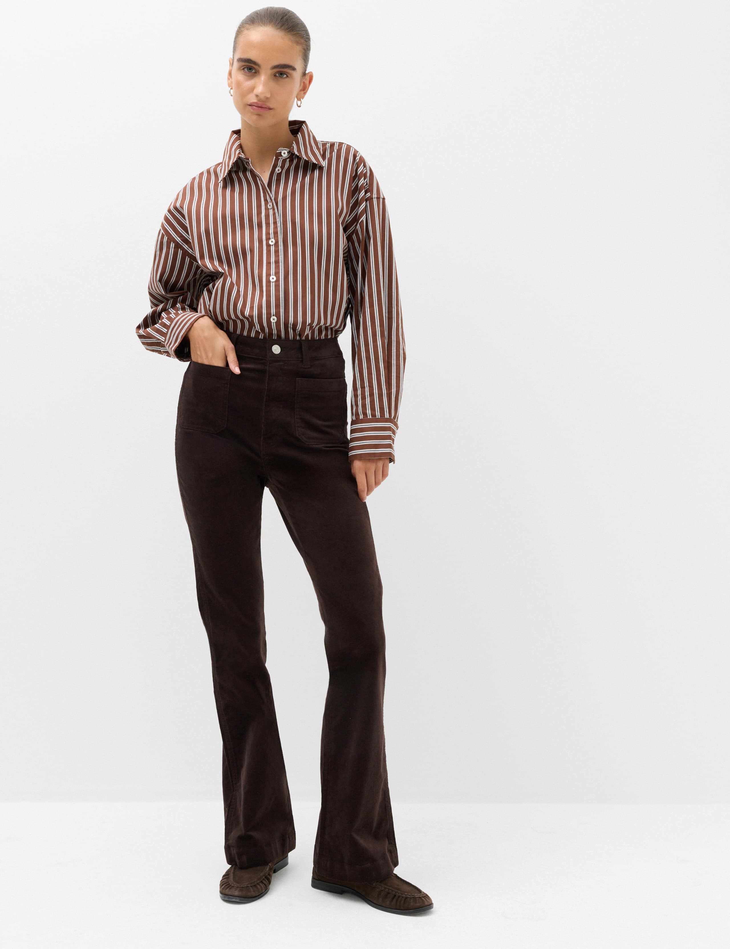High Waisted Flared Corduroy Trousers 1 of 6