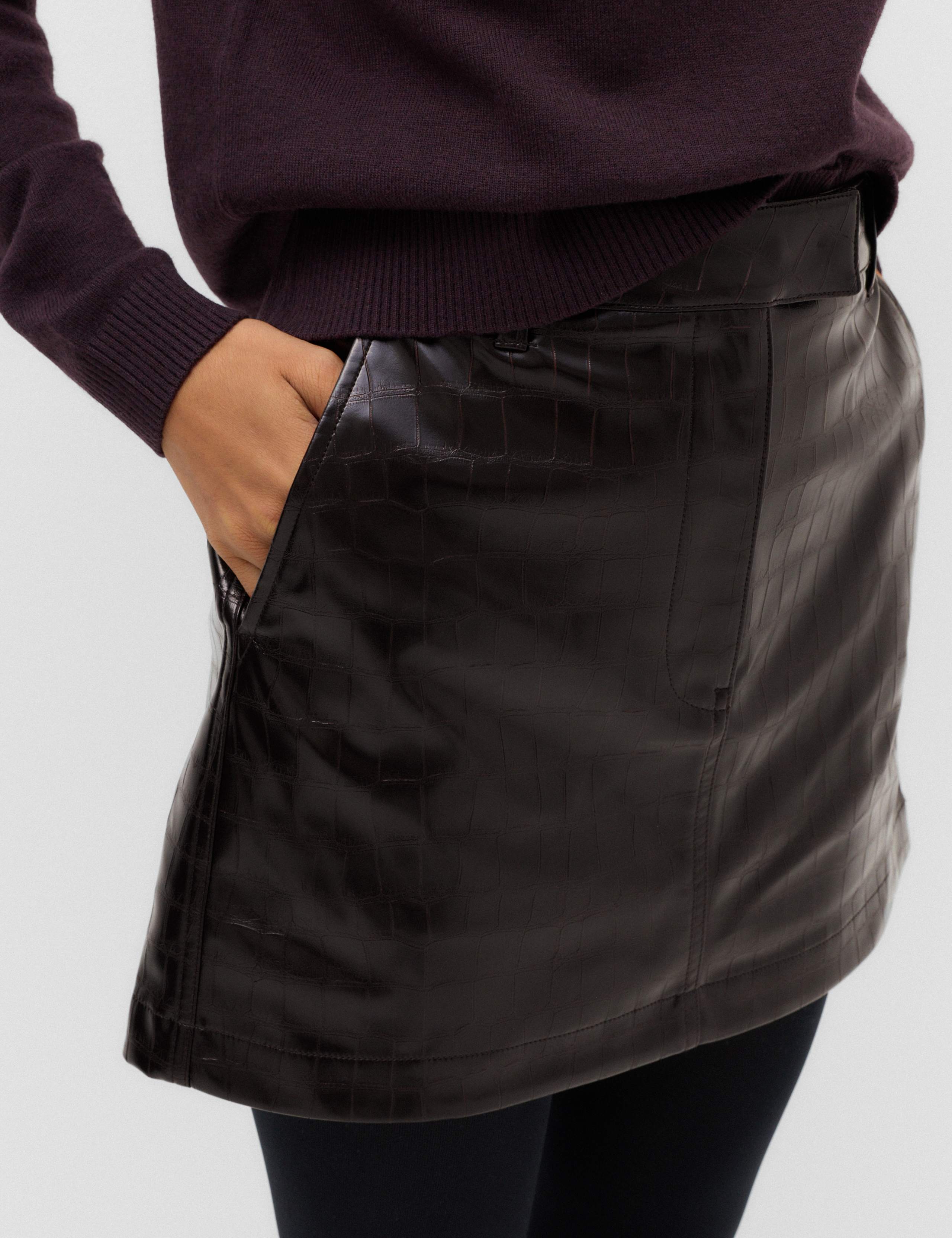 Faux Leather Croc Mini Skirt 3 of 7