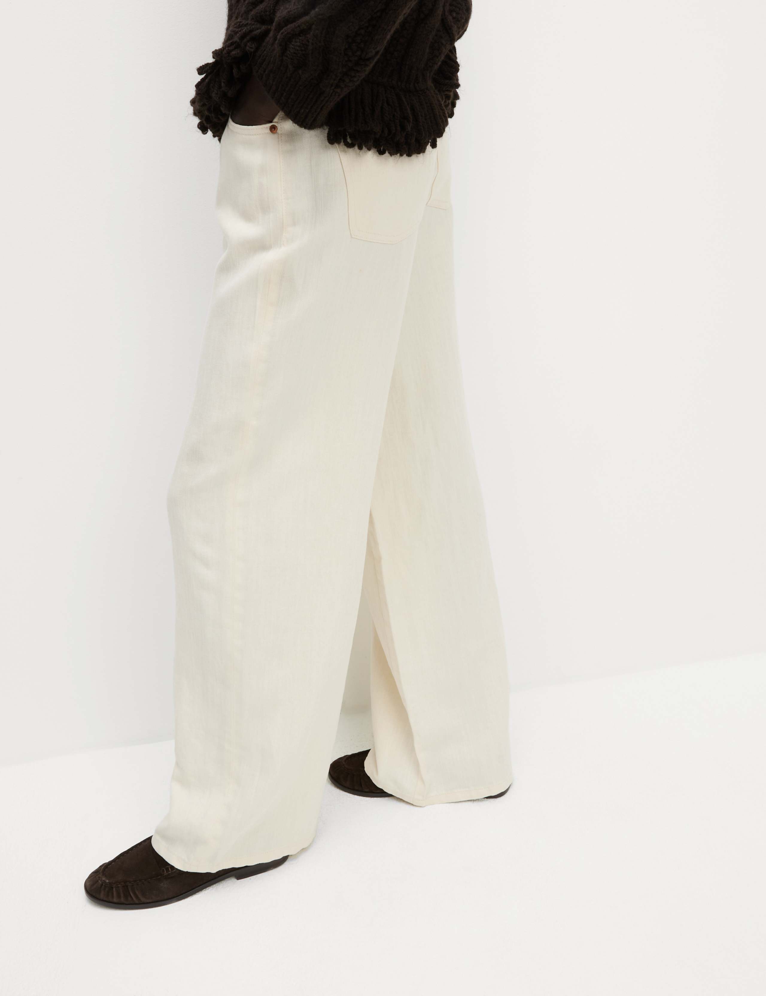 Linen Blend Denim Wide Leg Trousers 3 of 6