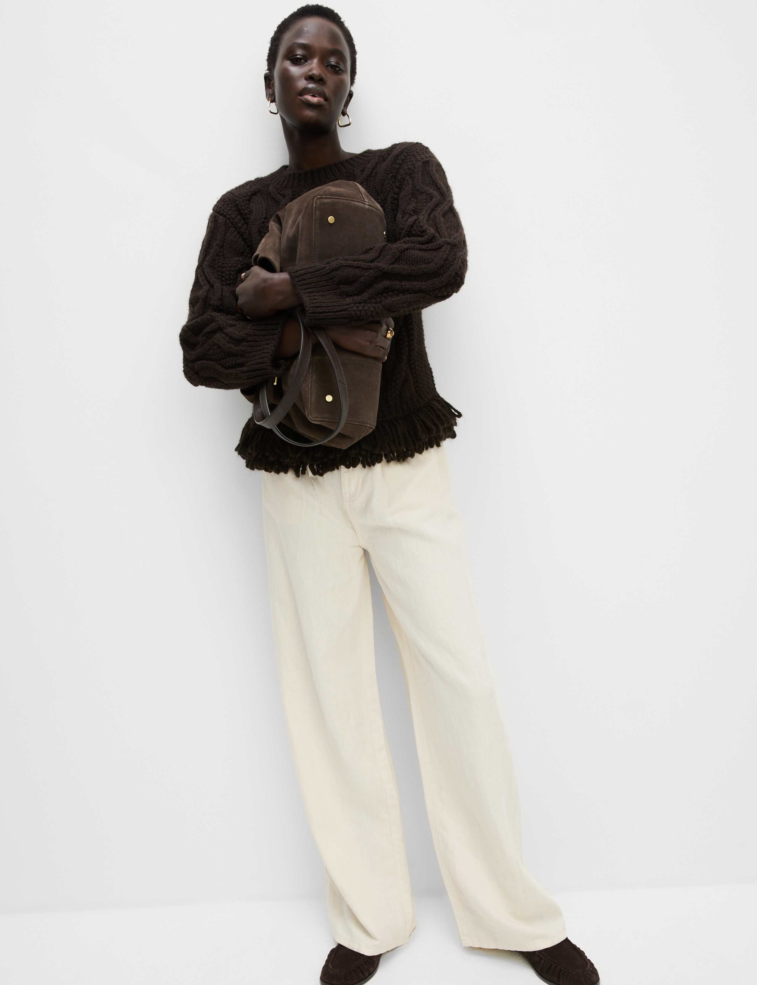 Linen Blend Denim Wide Leg Trousers 4 of 6