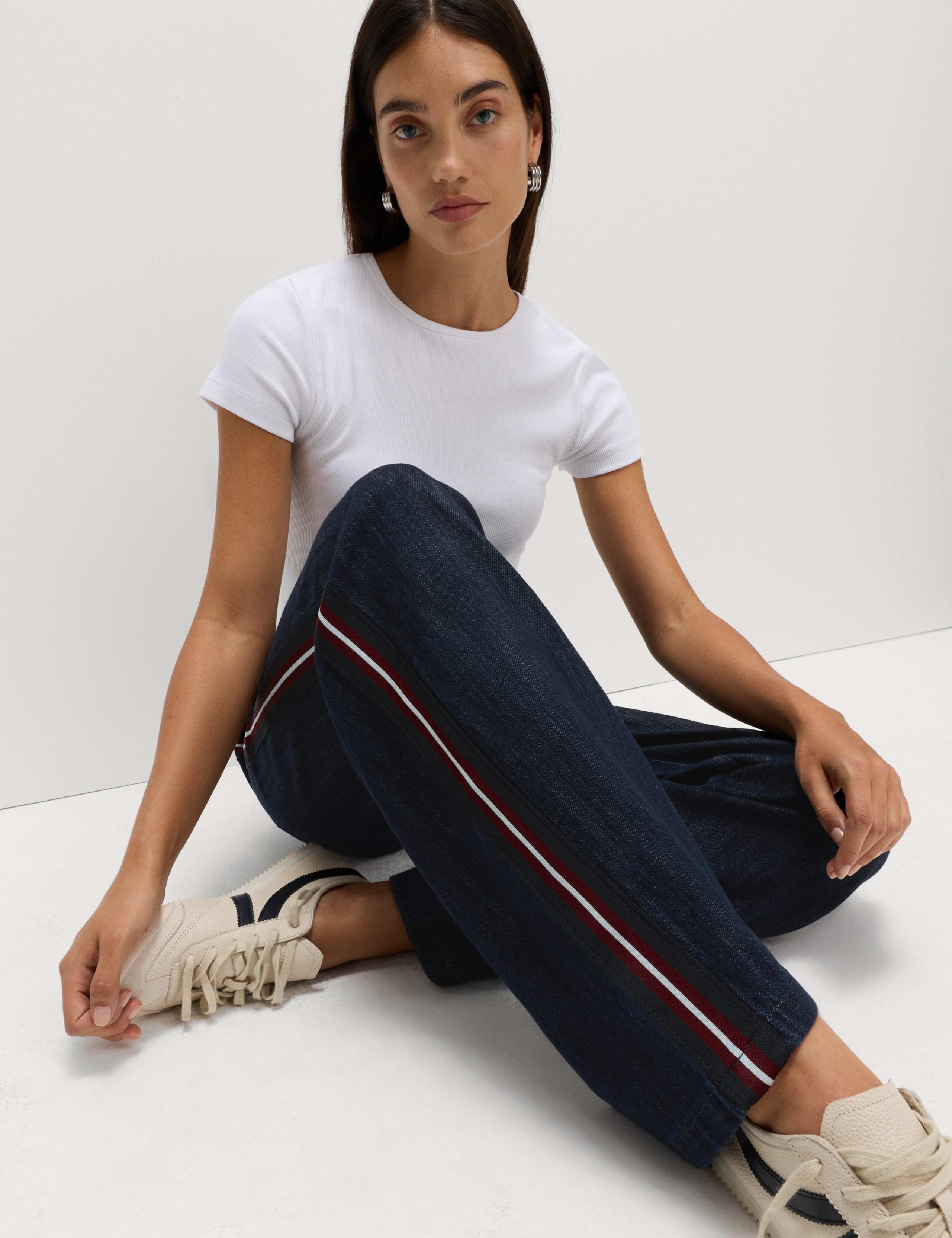 Cotton Rich Denim Side Stripe Wide Leg Trousers 3 of 6
