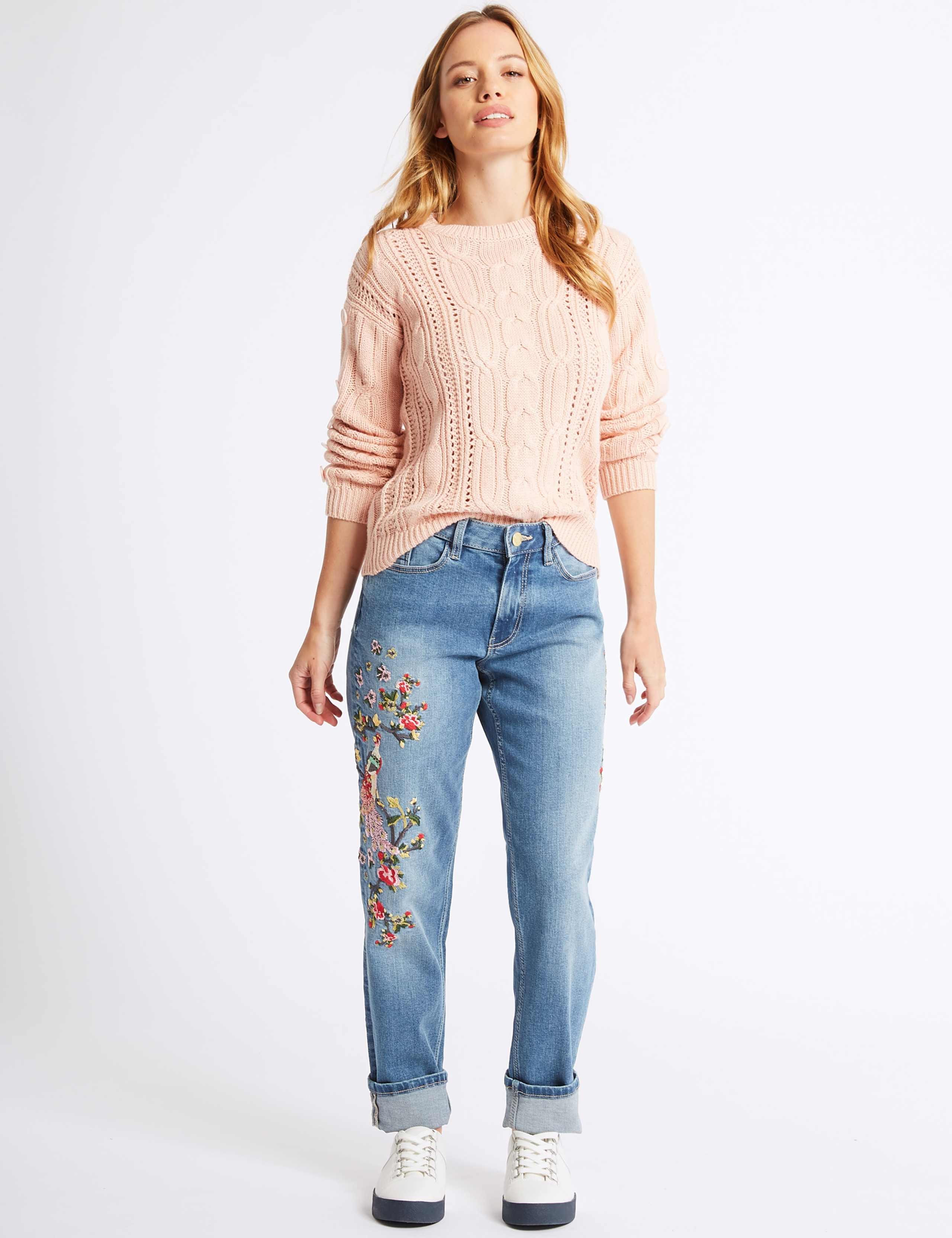 PETITE Embroidered Mid Rise Jeans 1 of 6