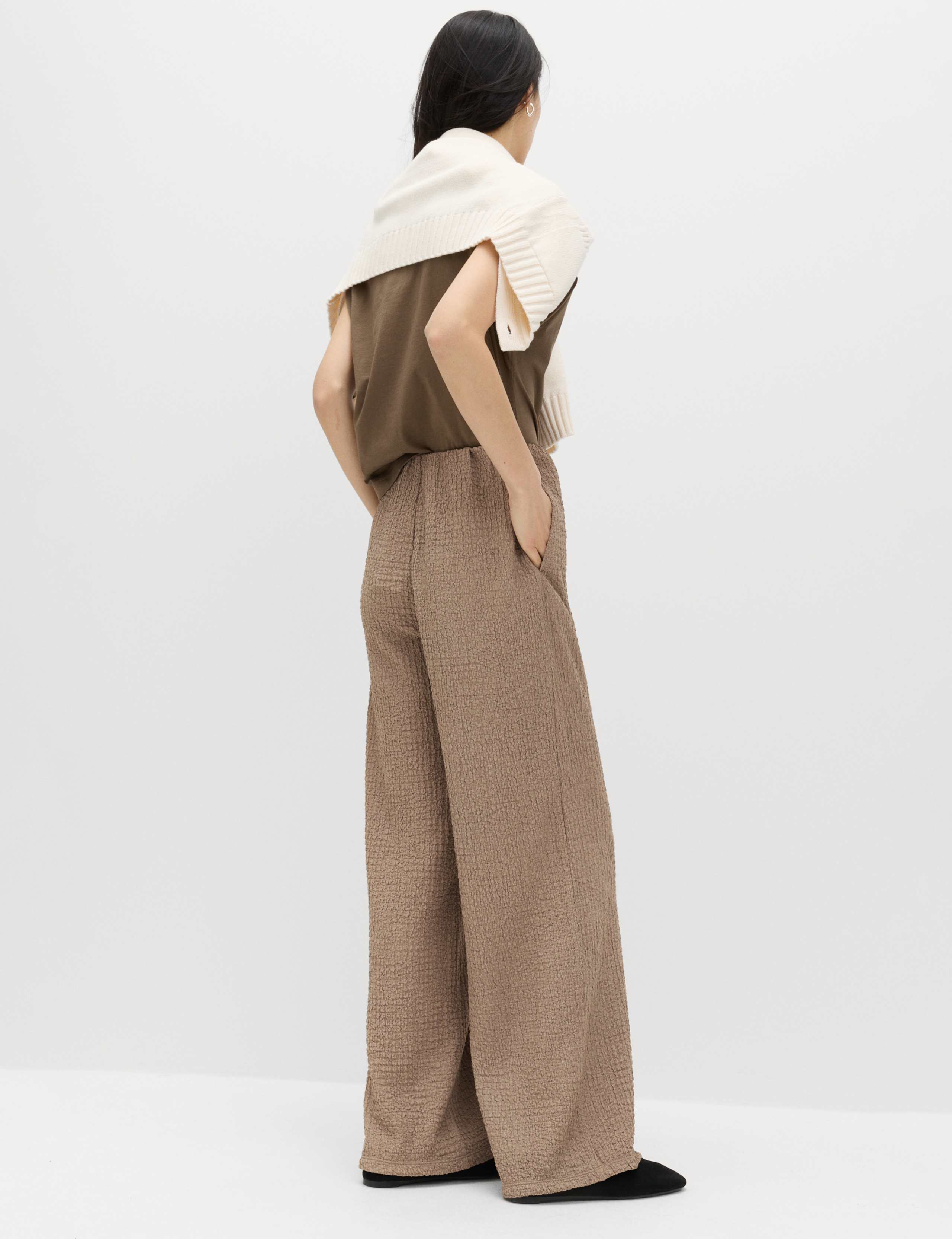 Textured Pull On Wide Leg Trousers 5 of 5