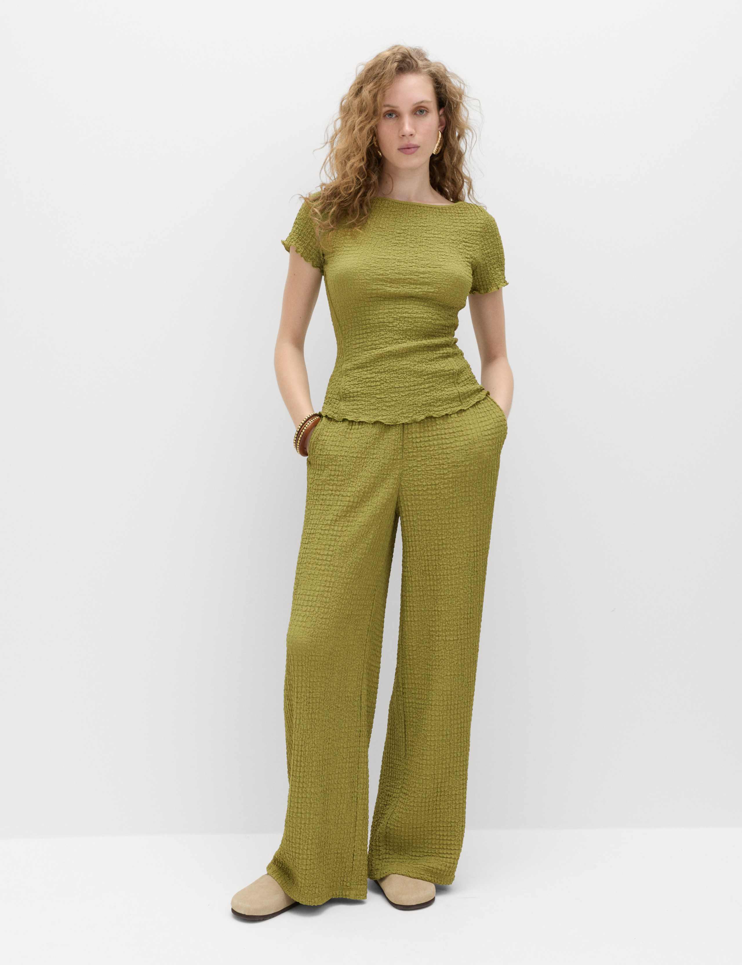 Textured Pull On Wide Leg Trousers 3 of 4