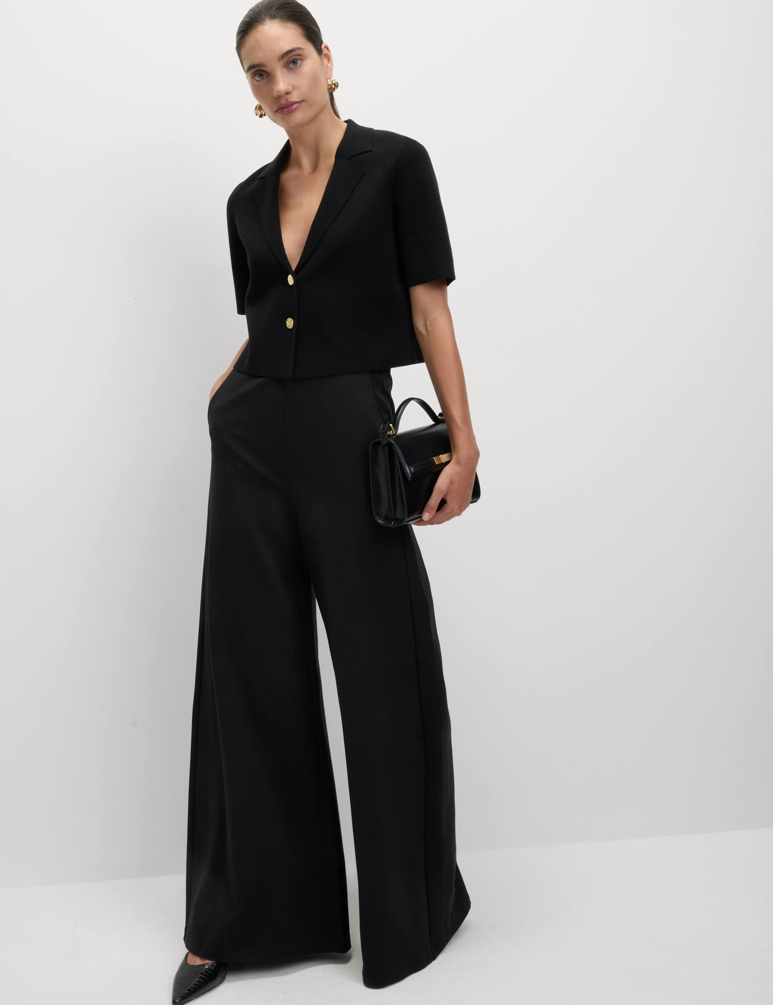 Ponte Elasticated Waist Palazzo Trousers 3 of 6