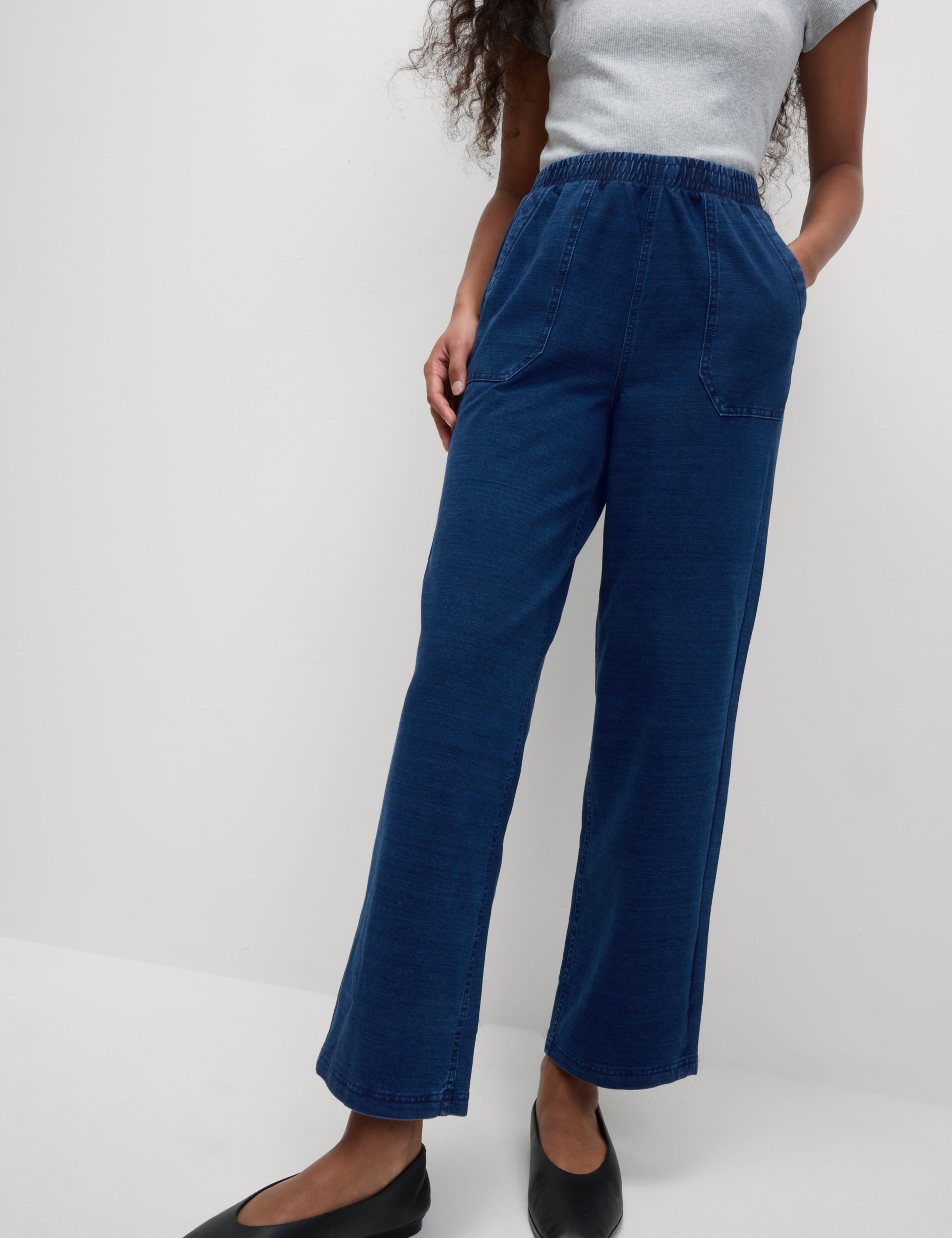 Denim Jersey Straight Leg Trousers 1 of 4