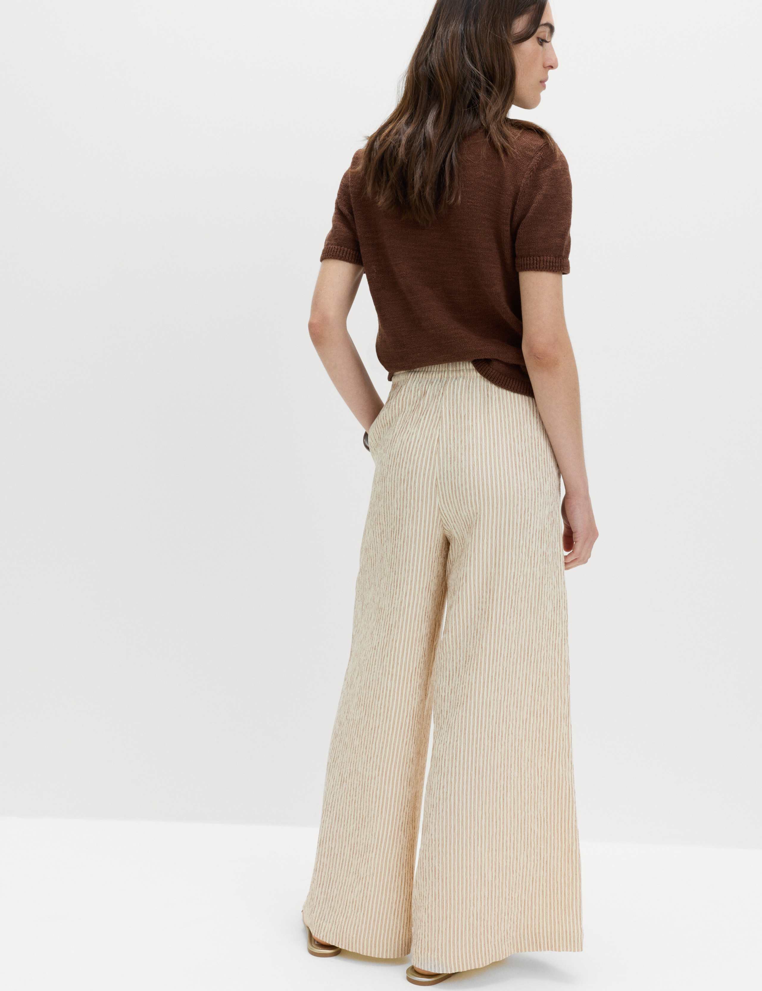 Seersucker Pull On Wide Leg Trousers 4 of 6
