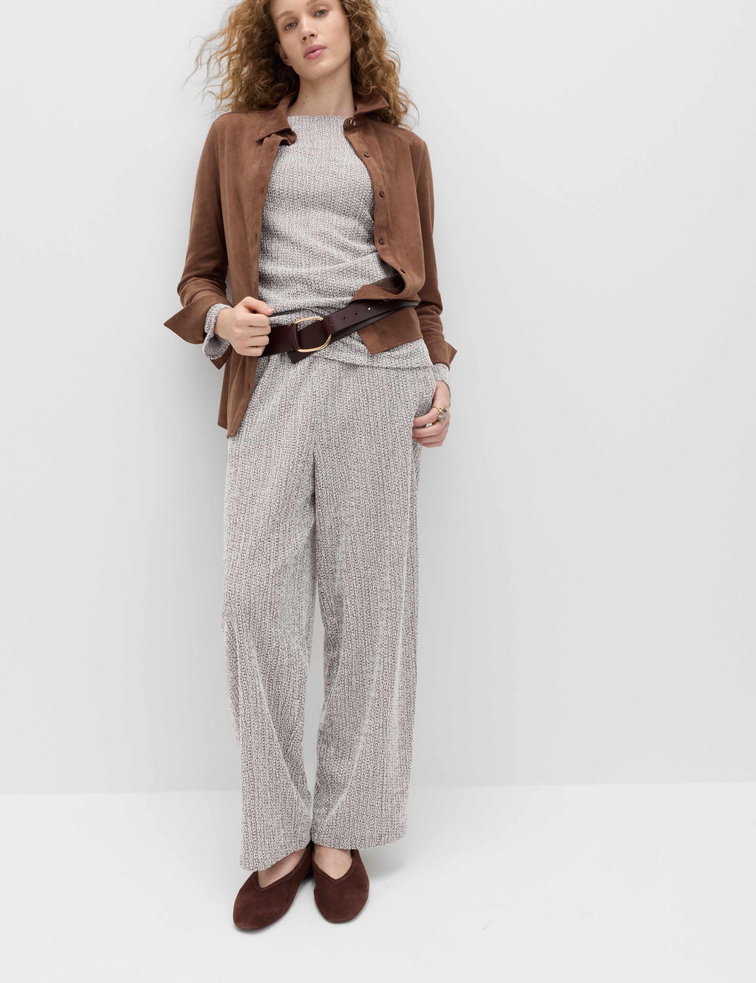 Jersey Textured Carrot Leg Ankle Grazer Trousers 1 of 6