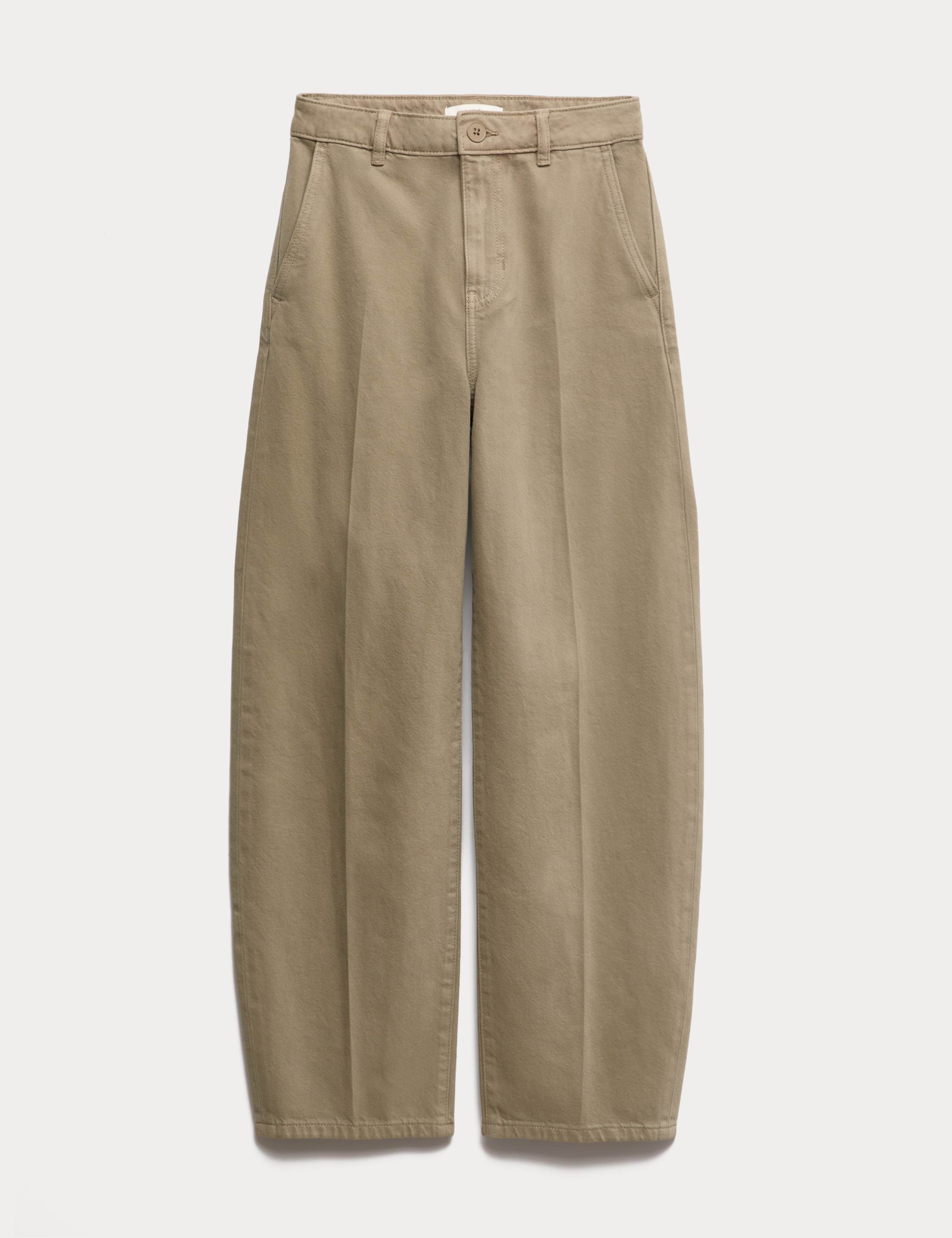 Pure Cotton Crease Front Barrel Leg Trousers 2 of 5