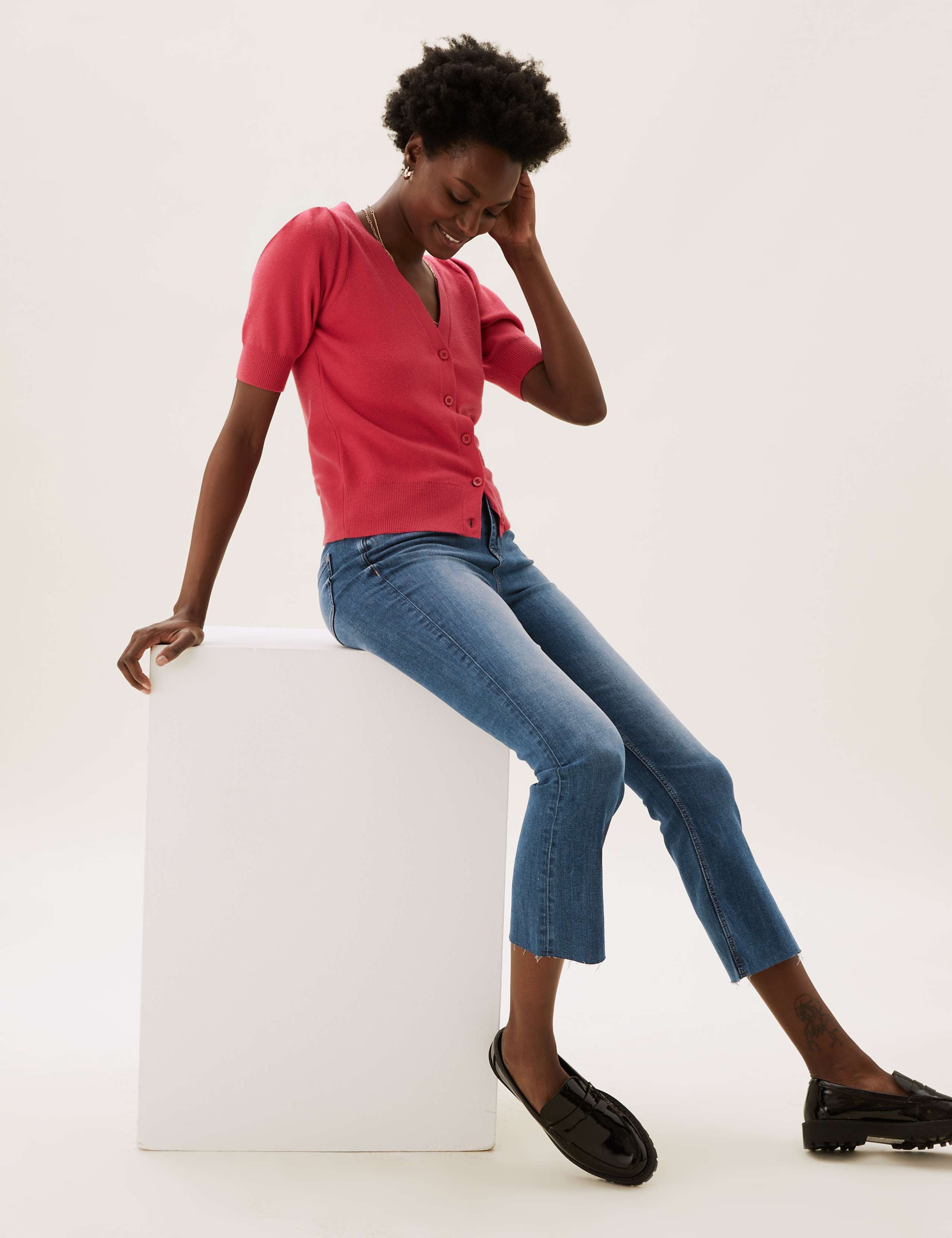 High Waisted Flare Cropped Jeans 1 of 6
