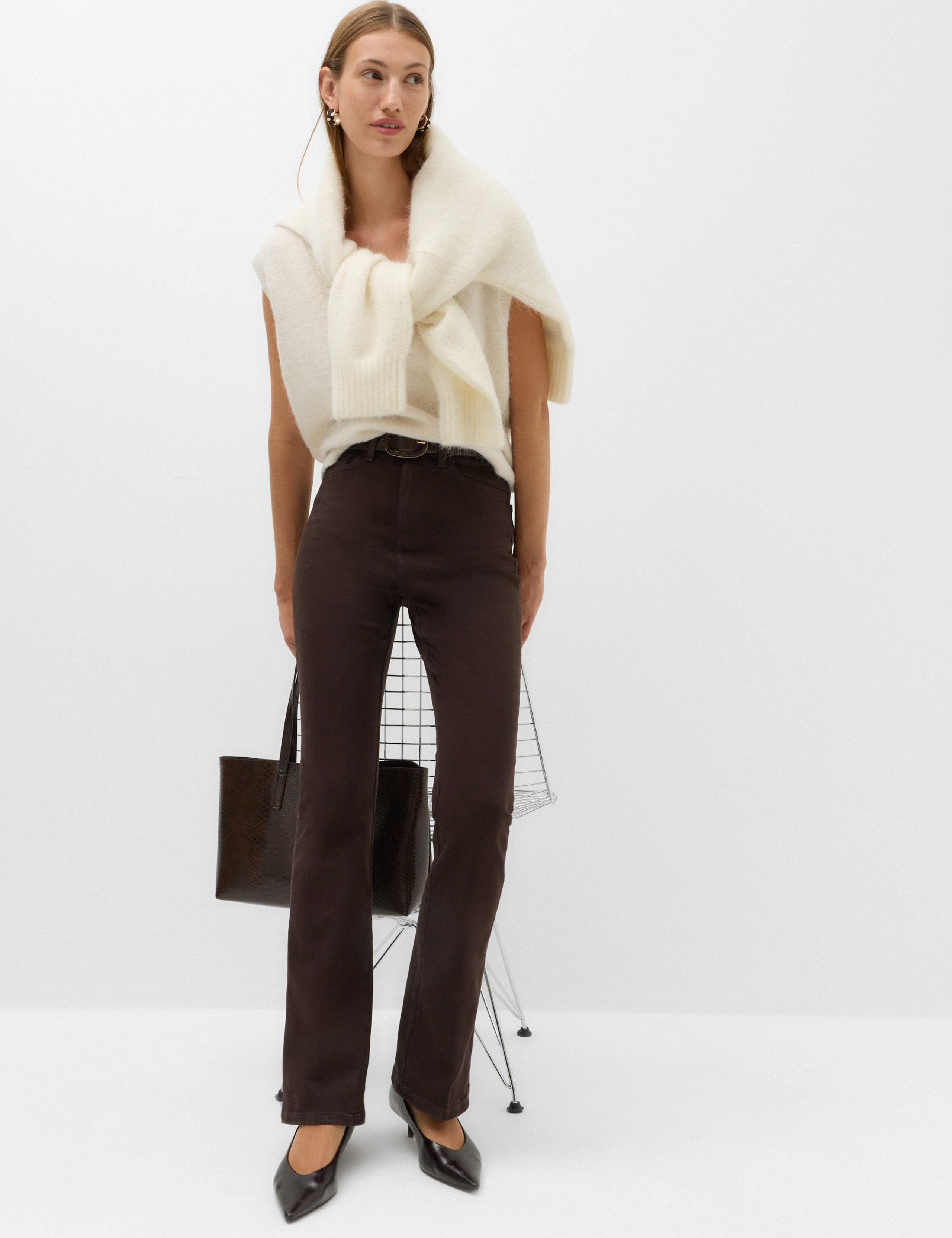 Cotton Rich Kick Flare Trousers 1 of 7