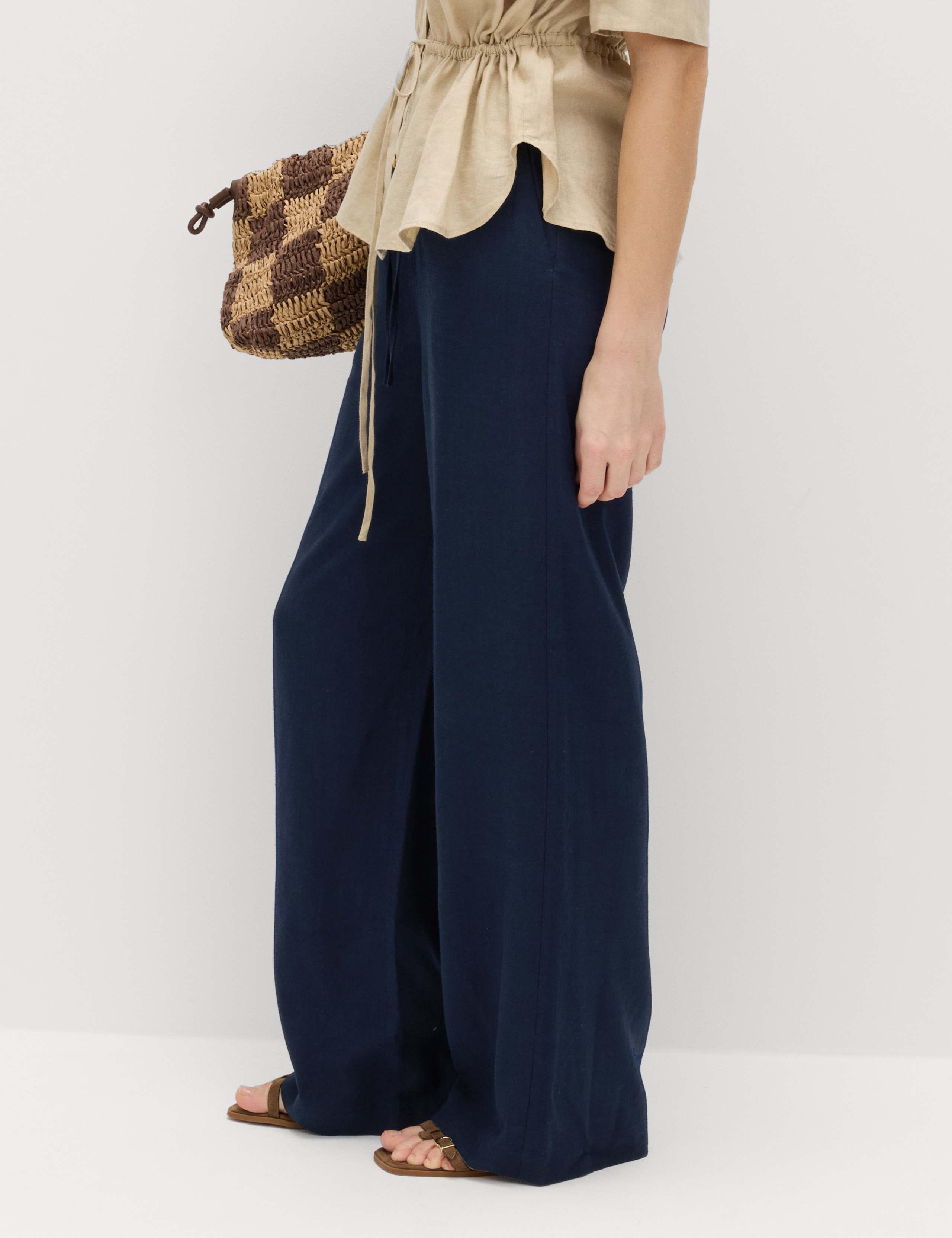 Drawstring Wide Leg Trousers with Linen 4 of 6
