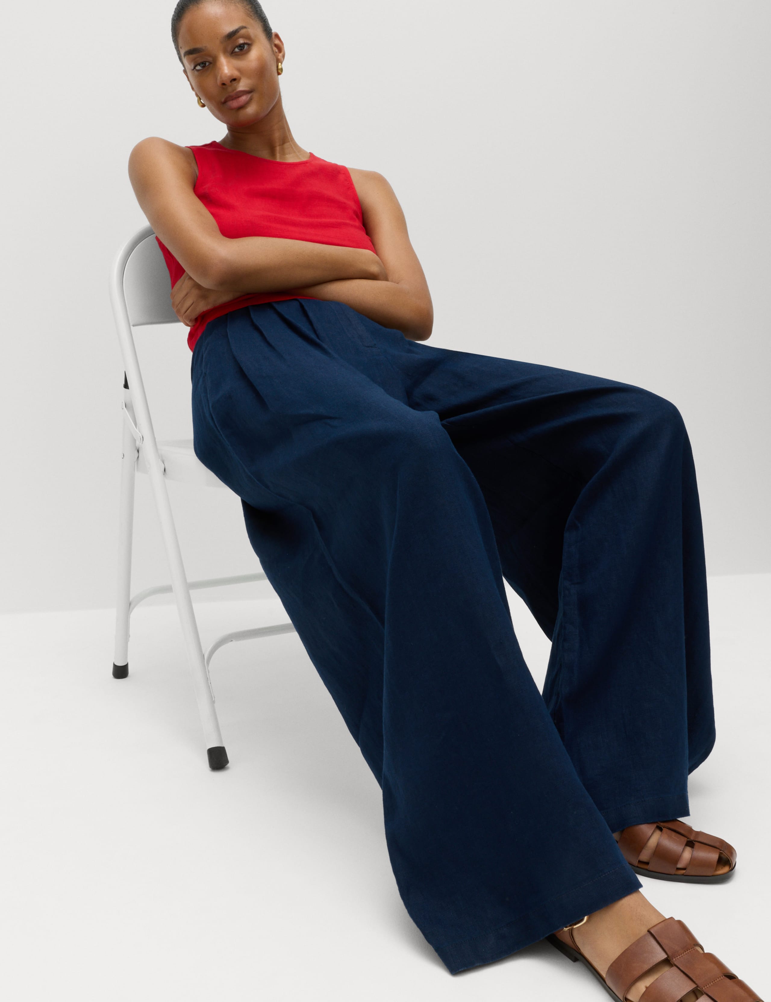 Pure Linen Wide Leg Trousers 4 of 5