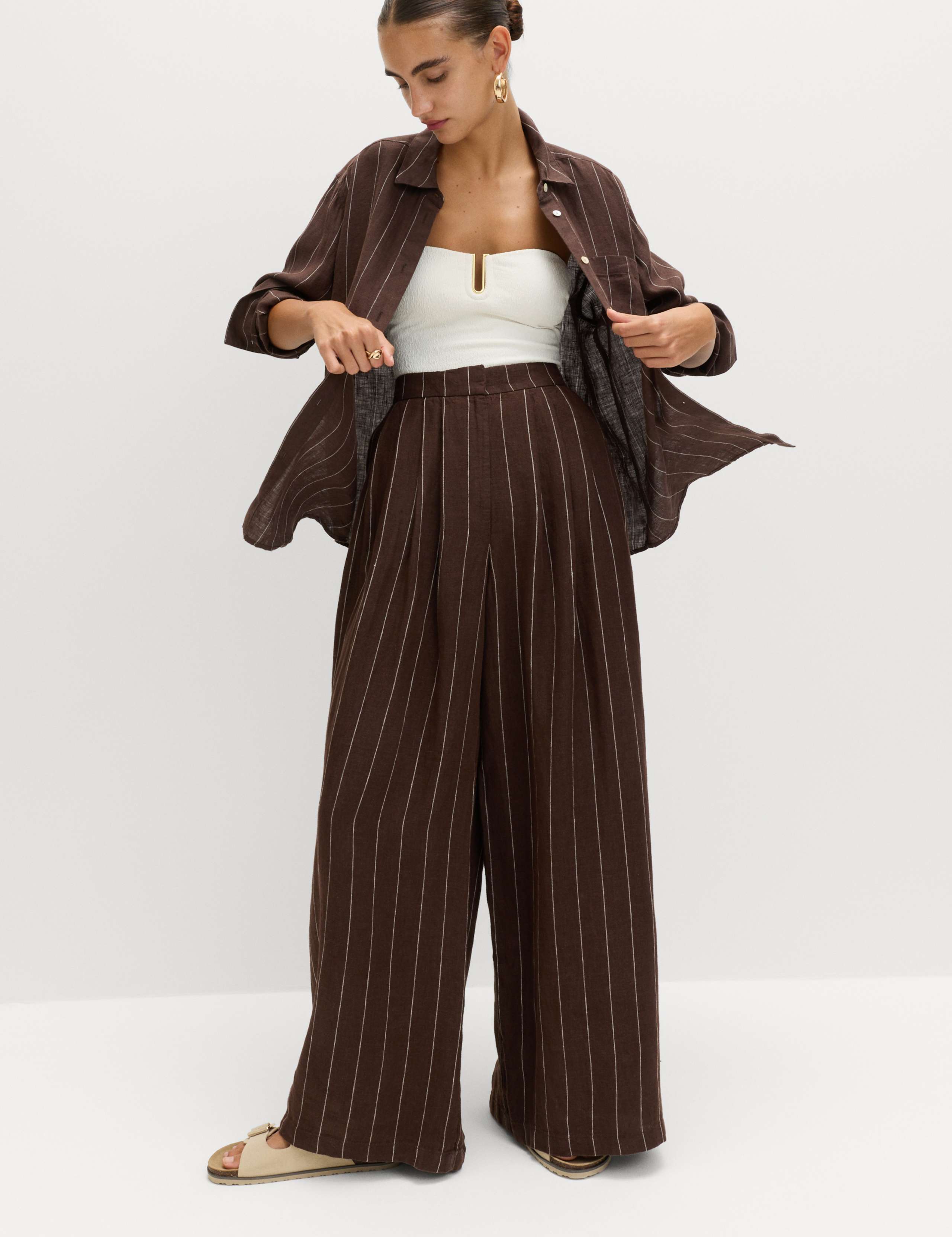 Pure Linen Wide Leg Trousers 5 of 7