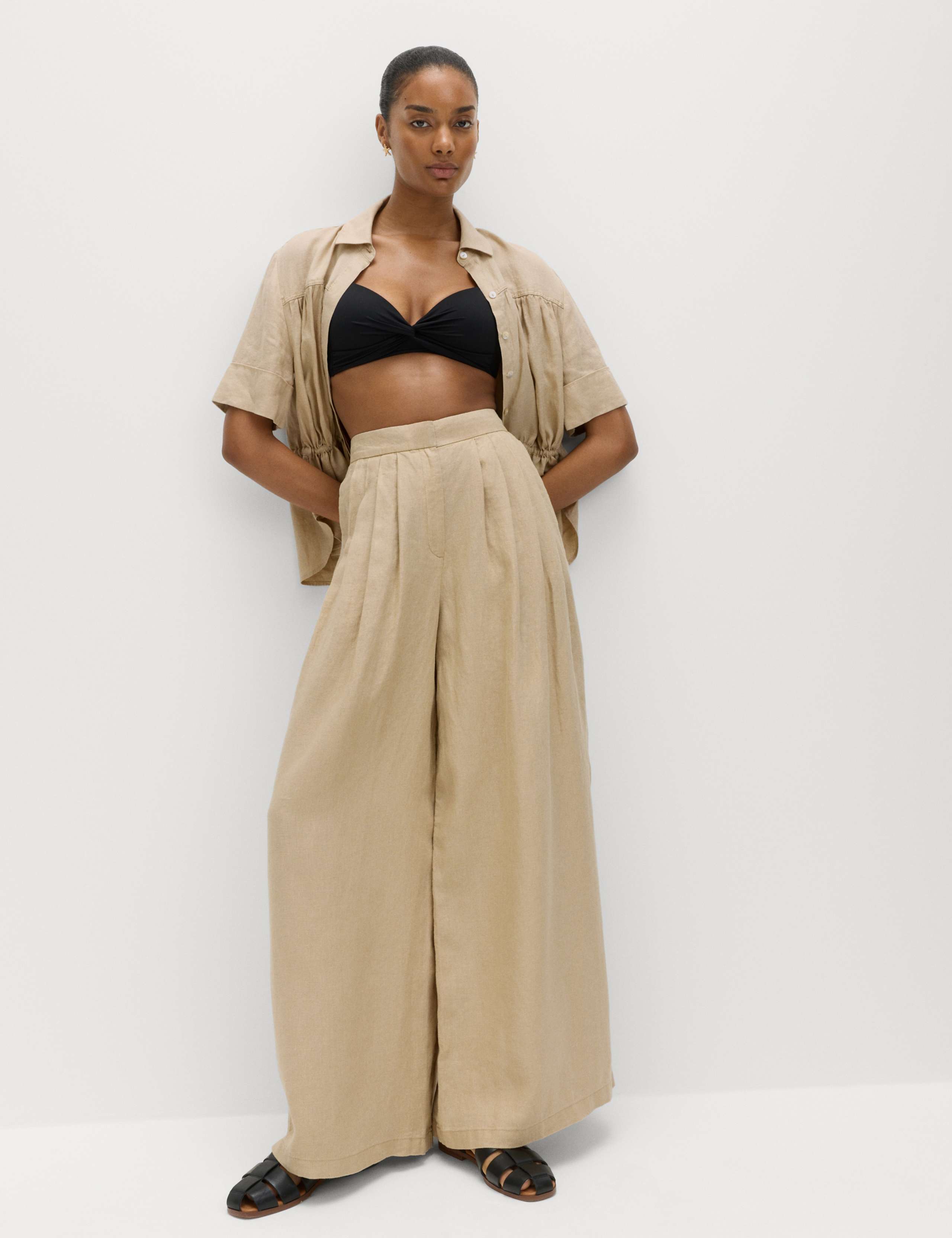 Pure Linen Wide Leg Trousers 3 of 5