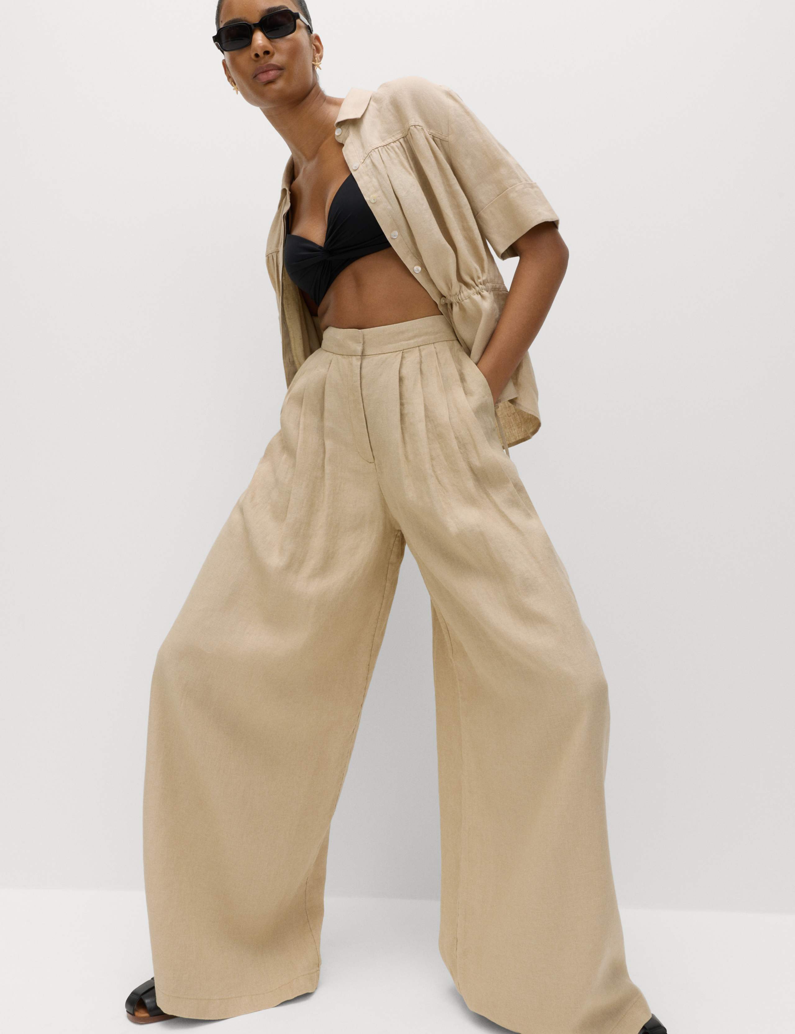 Pure Linen Wide Leg Trousers 5 of 5