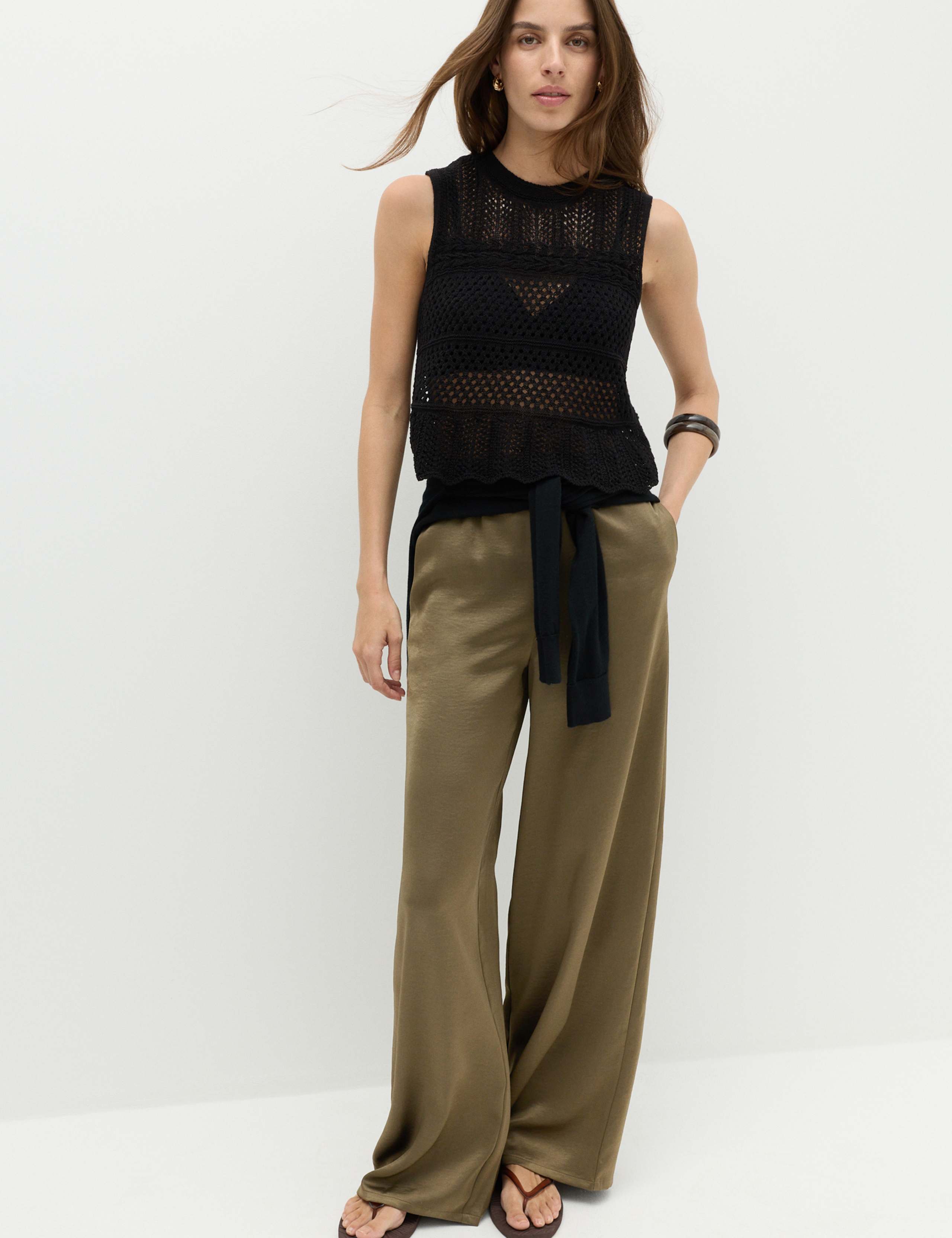 Satin Drawstring Wide Leg Trousers 1 of 6