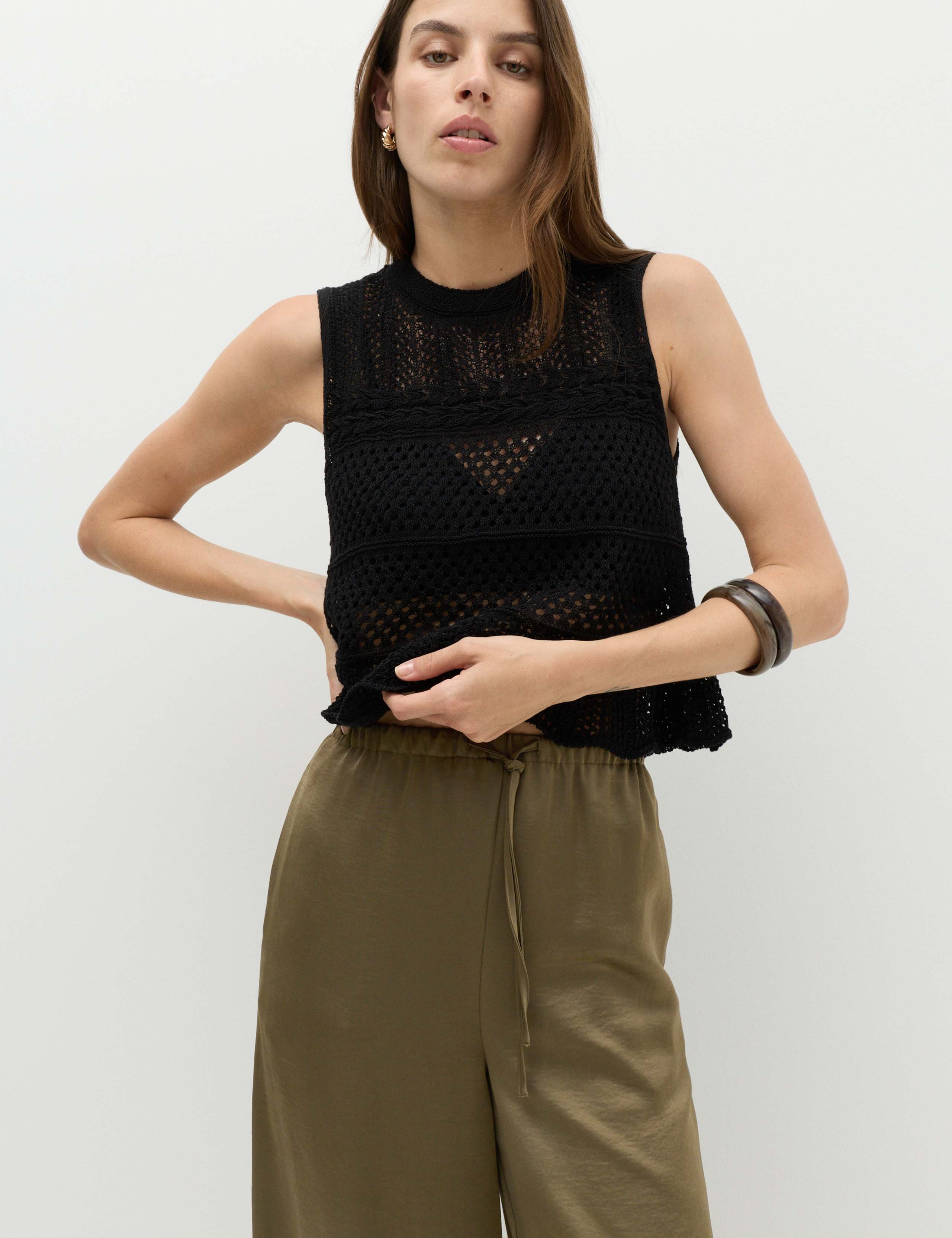 Satin Drawstring Wide Leg Trousers 3 of 6