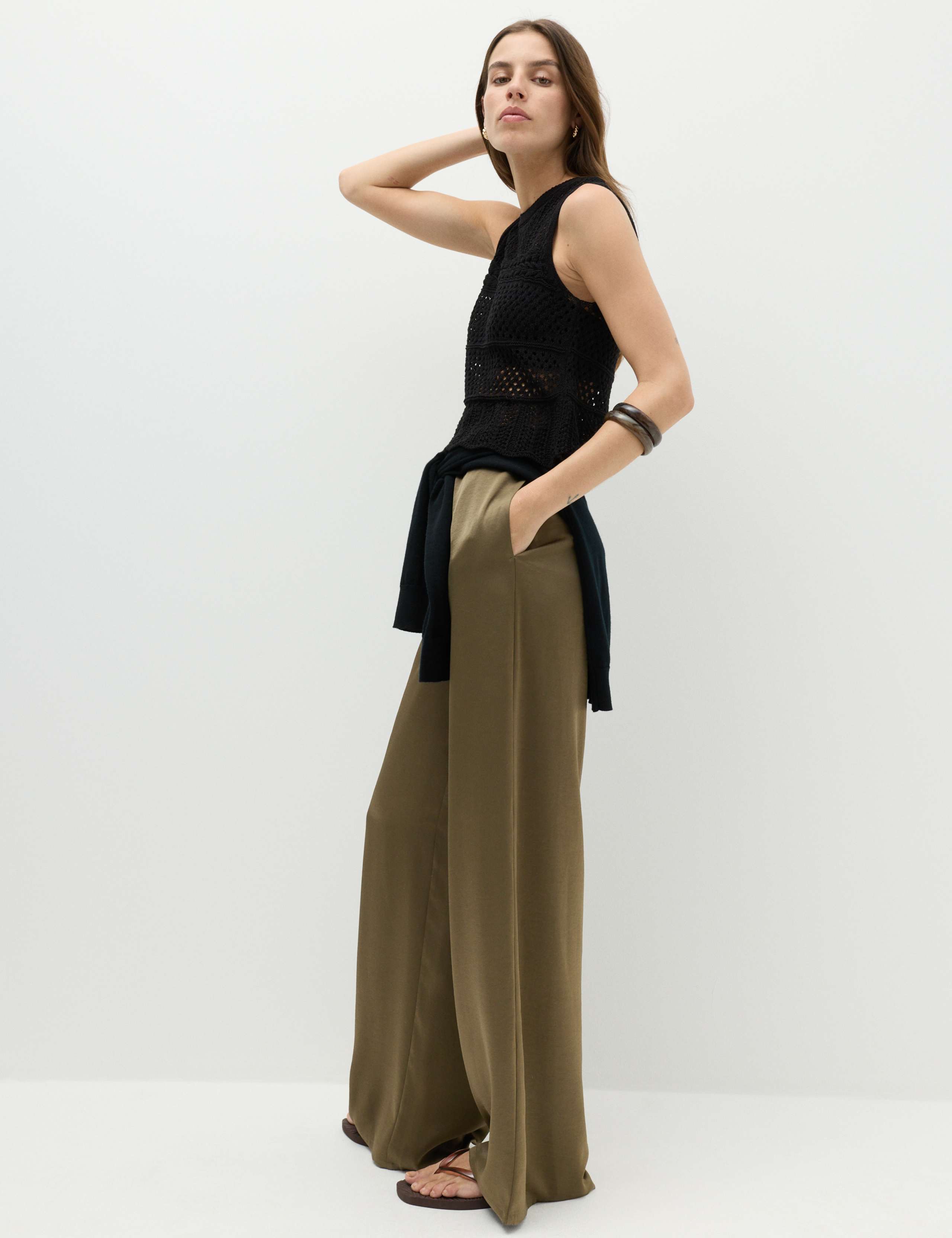 Satin Drawstring Wide Leg Trousers 6 of 6