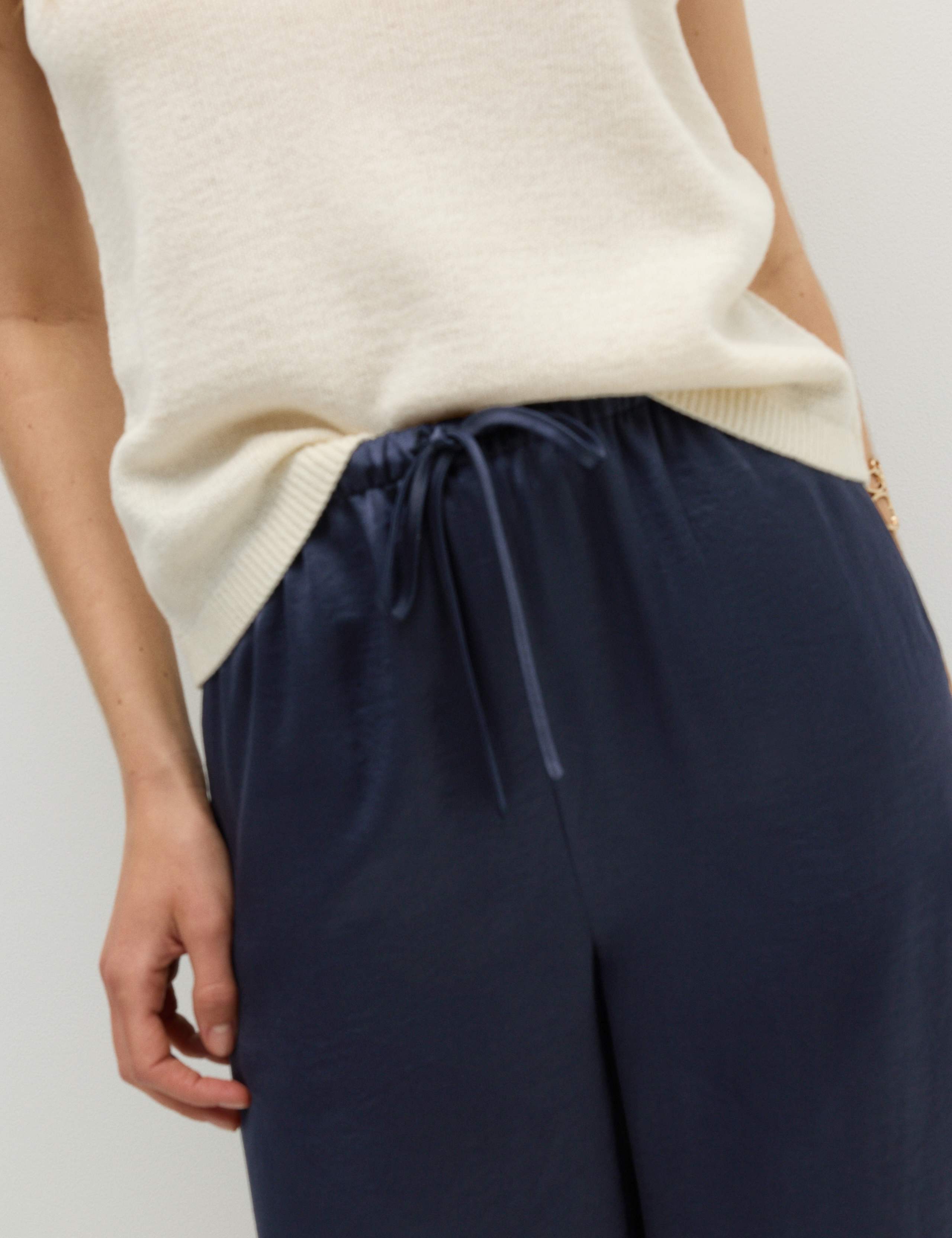 Satin Drawstring Wide Leg Trousers 3 of 6
