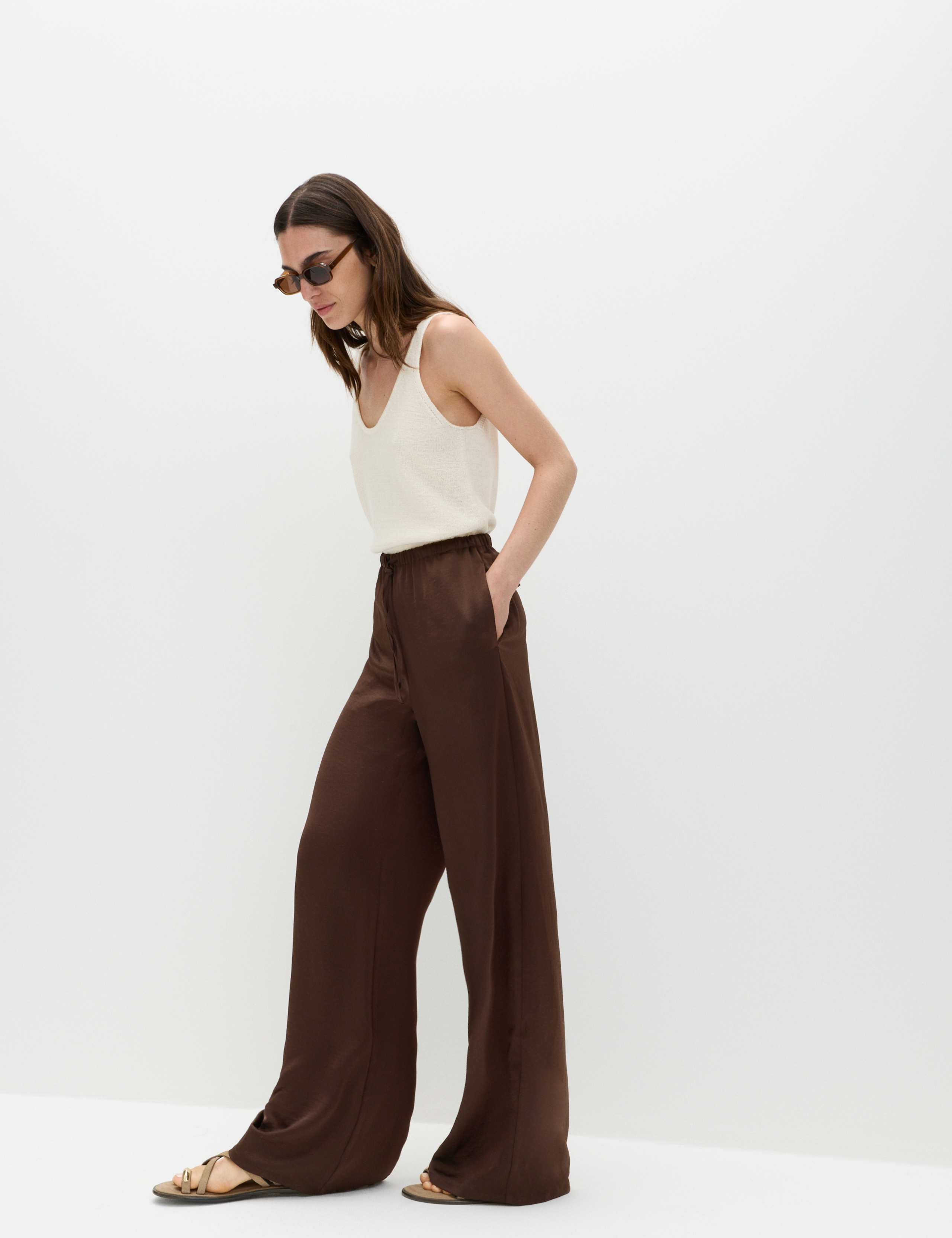 Satin Drawstring Wide Leg Trousers 3 of 6