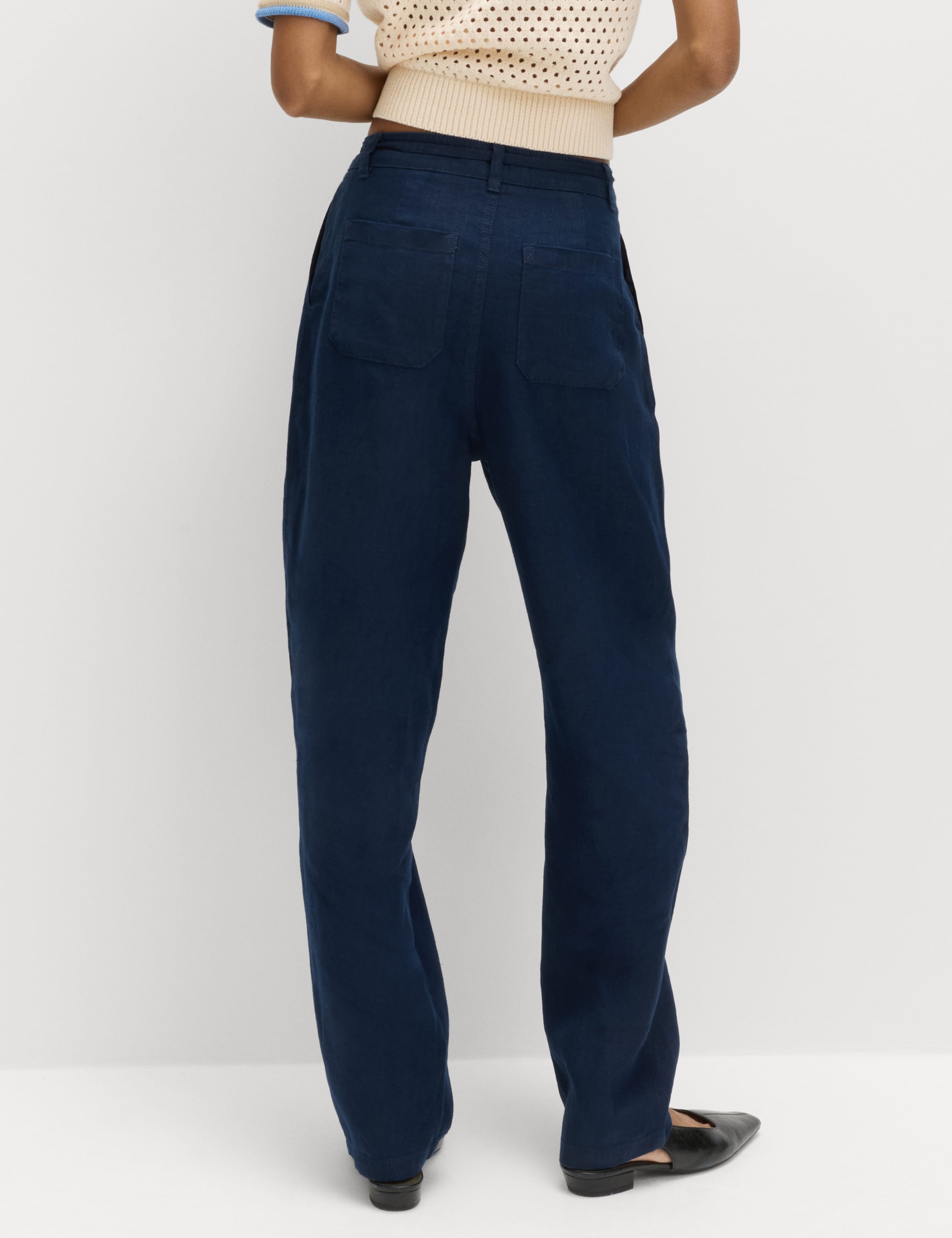 Pure Linen Pleat Front Belted Tapered Trousers 5 of 5