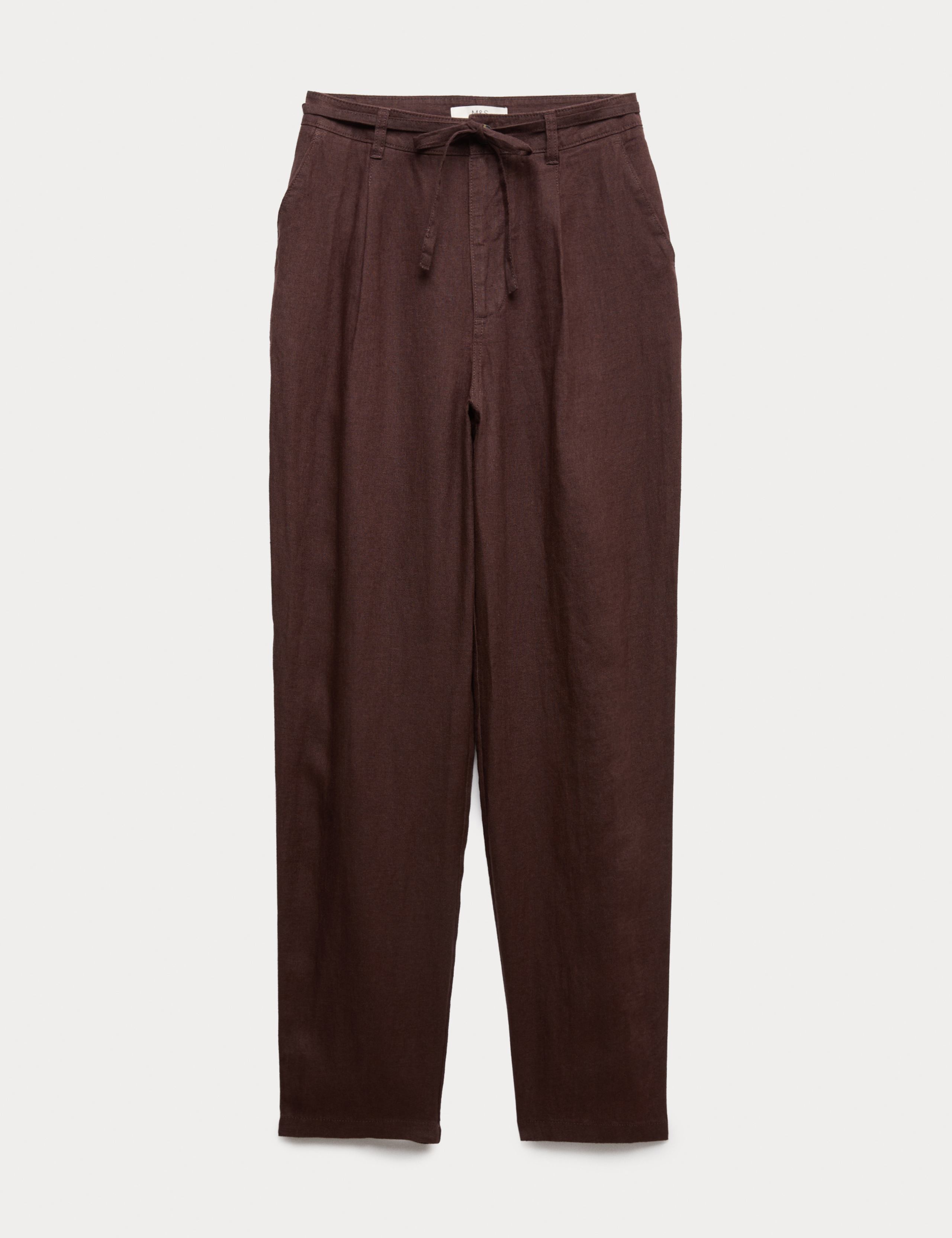 Pure Linen Pleat Front Belted Tapered Trousers 2 of 6