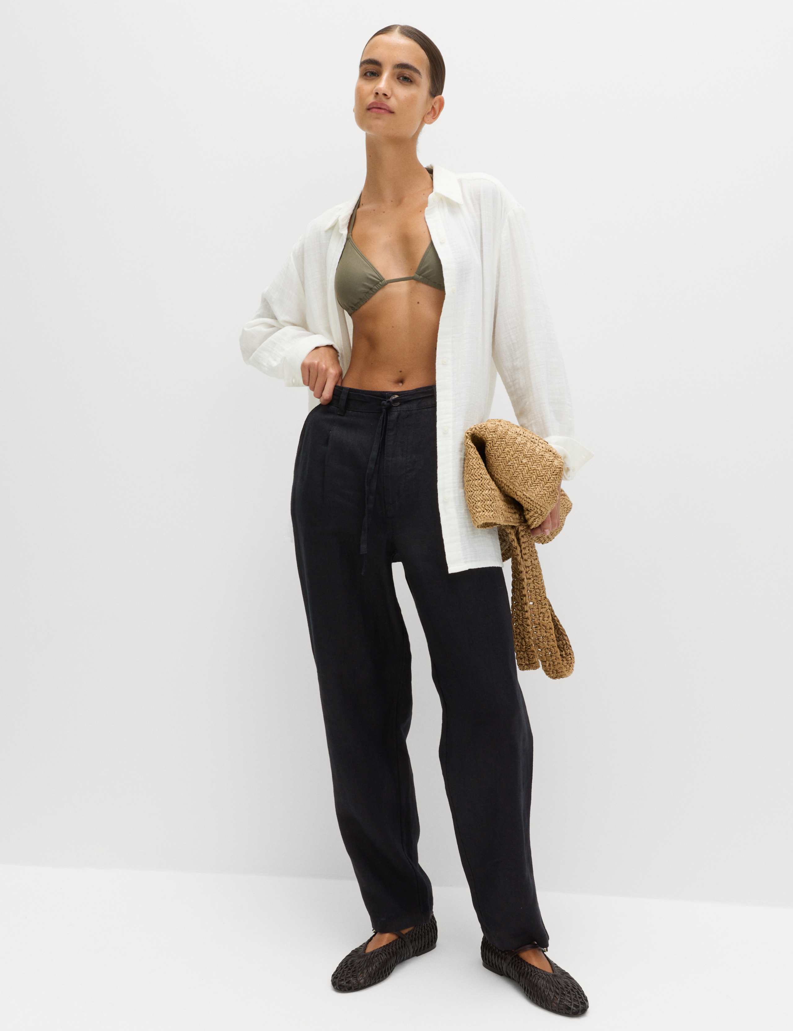 Pure Linen Pleat Front Belted Tapered Trousers 5 of 5