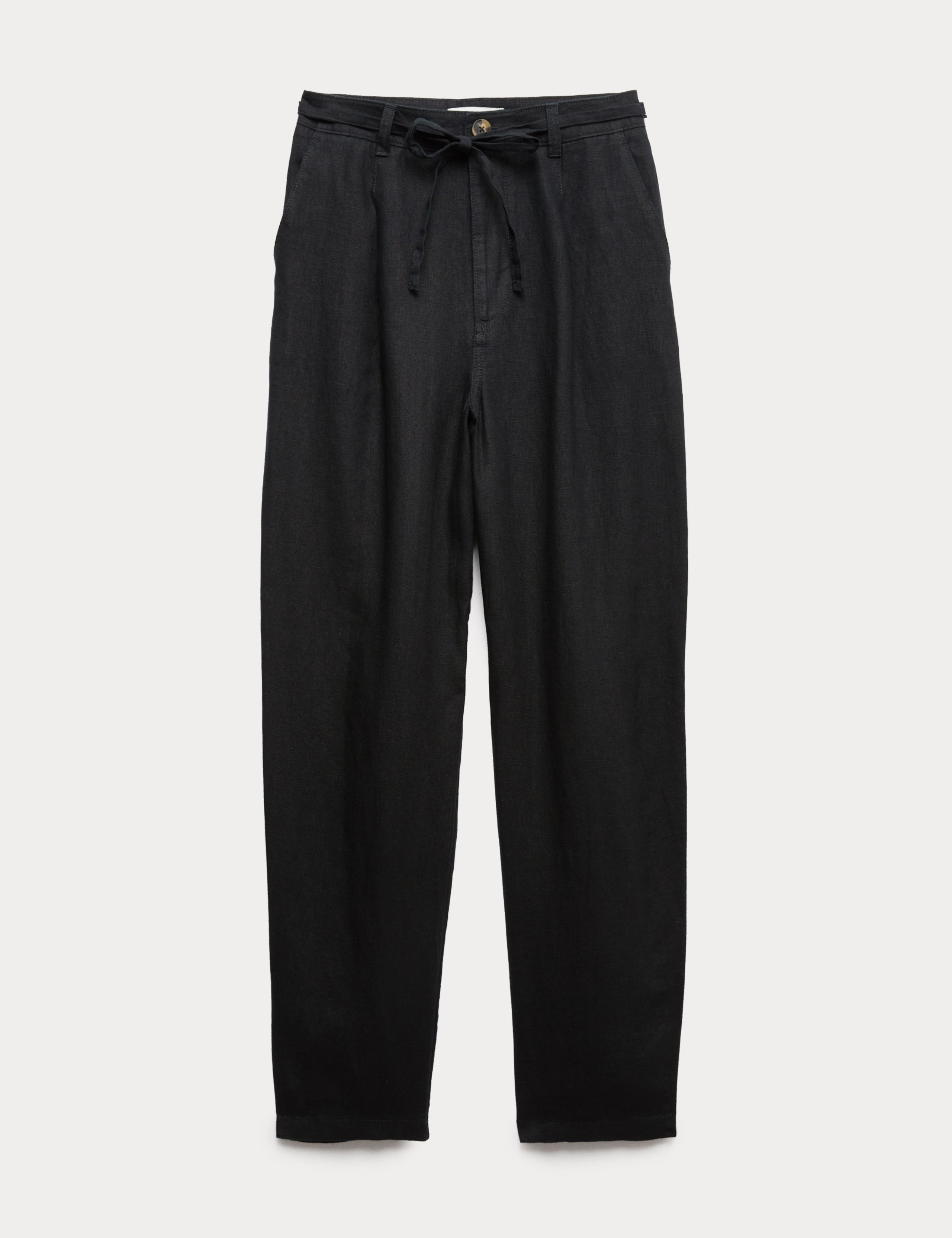 Pure Linen Pleat Front Belted Tapered Trousers 2 of 5