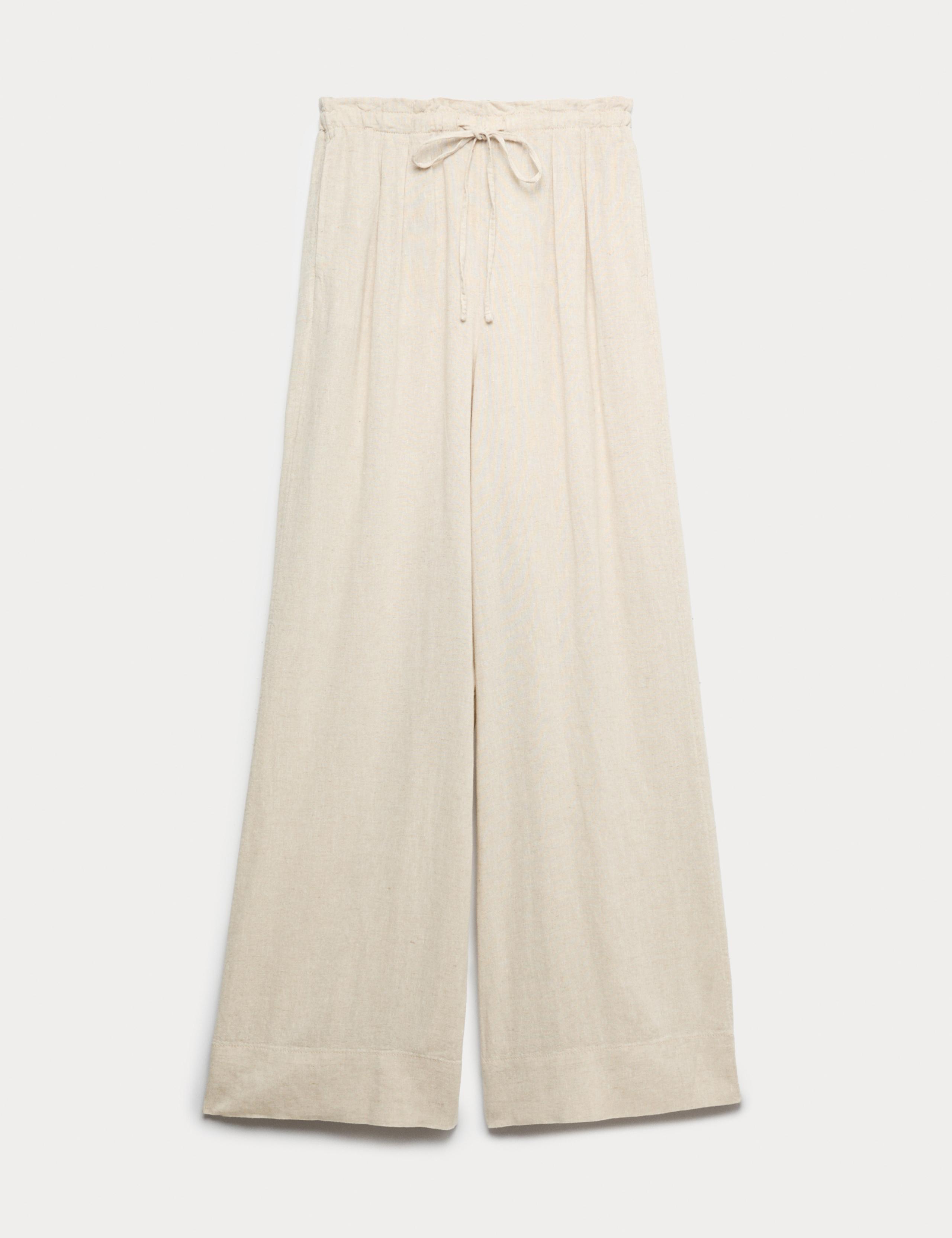 Linen Rich Drawstring Wide Leg Trousers 2 of 6