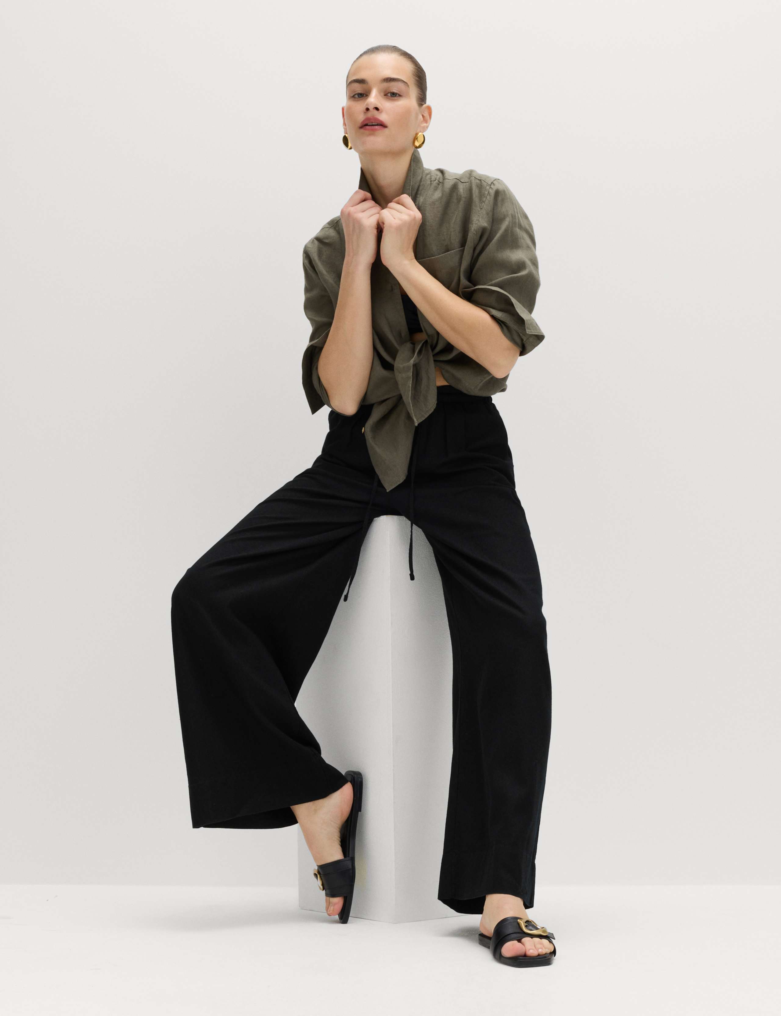 Linen Rich Drawstring Wide Leg Trousers 5 of 5