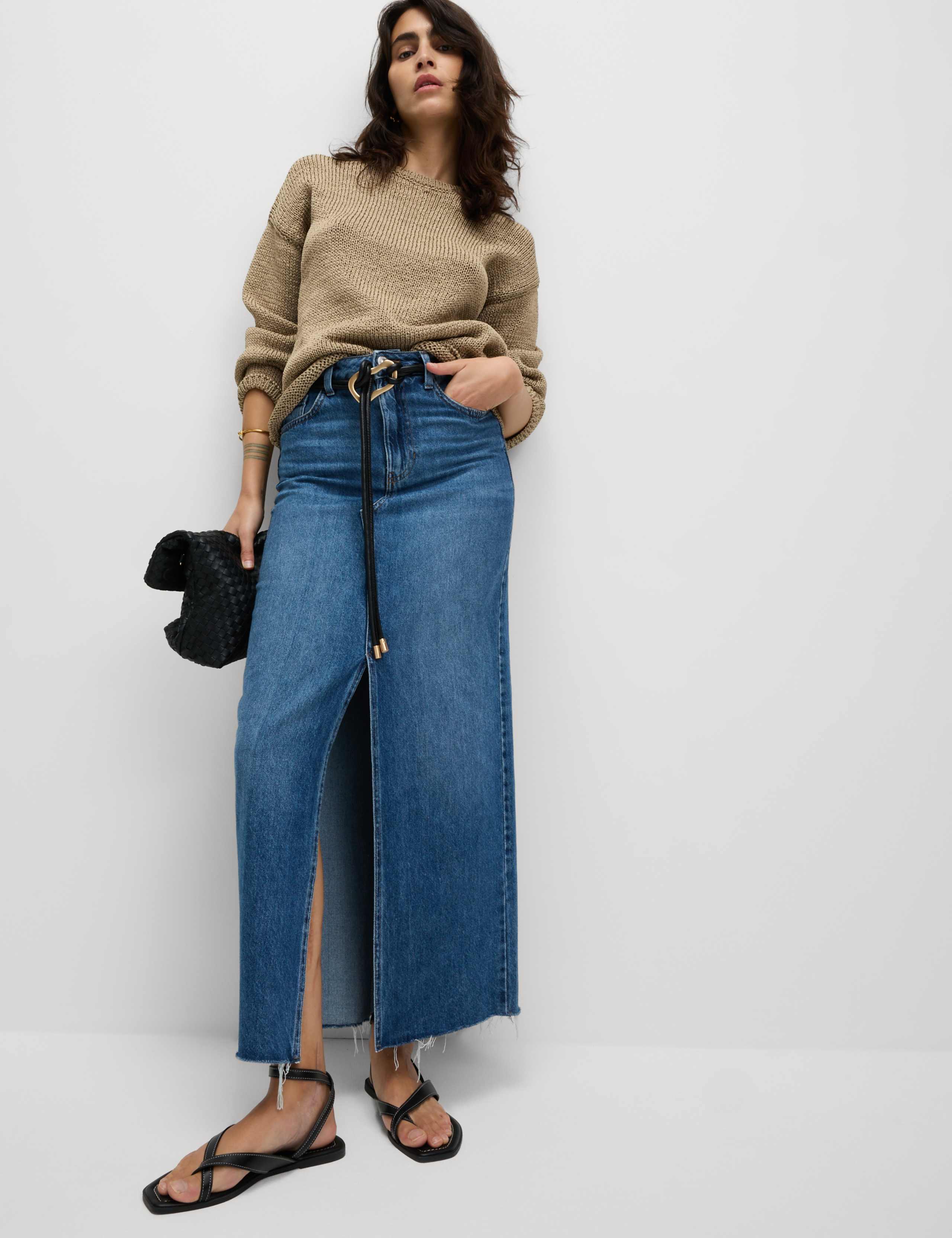 Denim Split Front Maxi Skirt 3 of 7