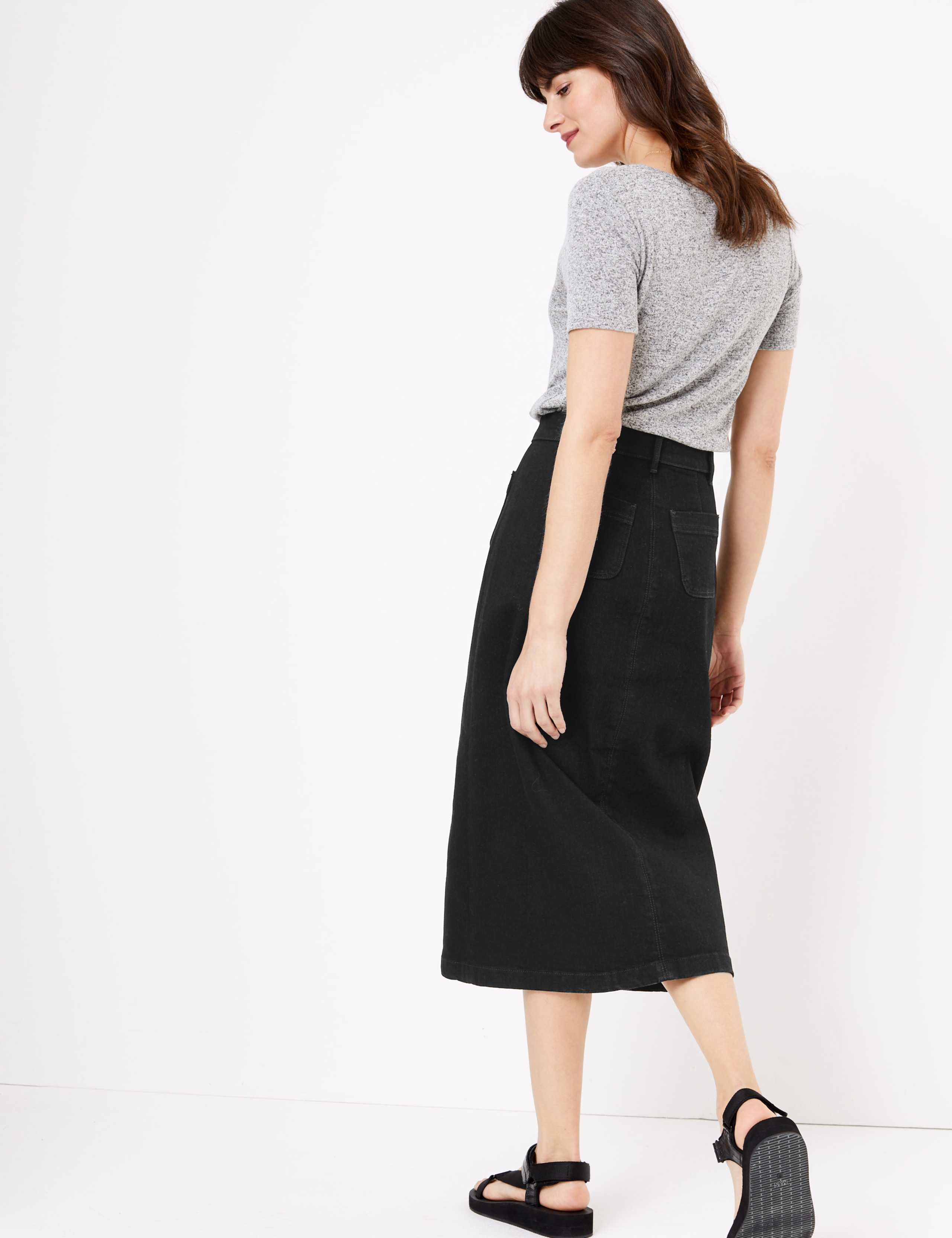 Denim Button Front Midi Skirt 2 of 3